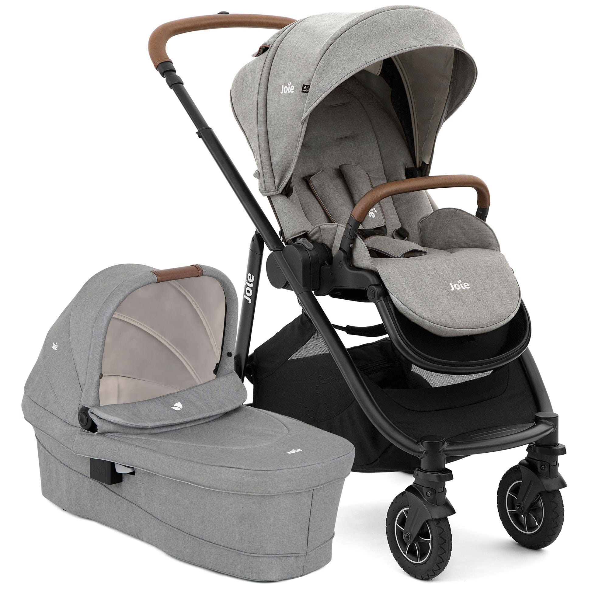 Joie Versatrax Stroller and Ramble XL Carrycot in Pebble