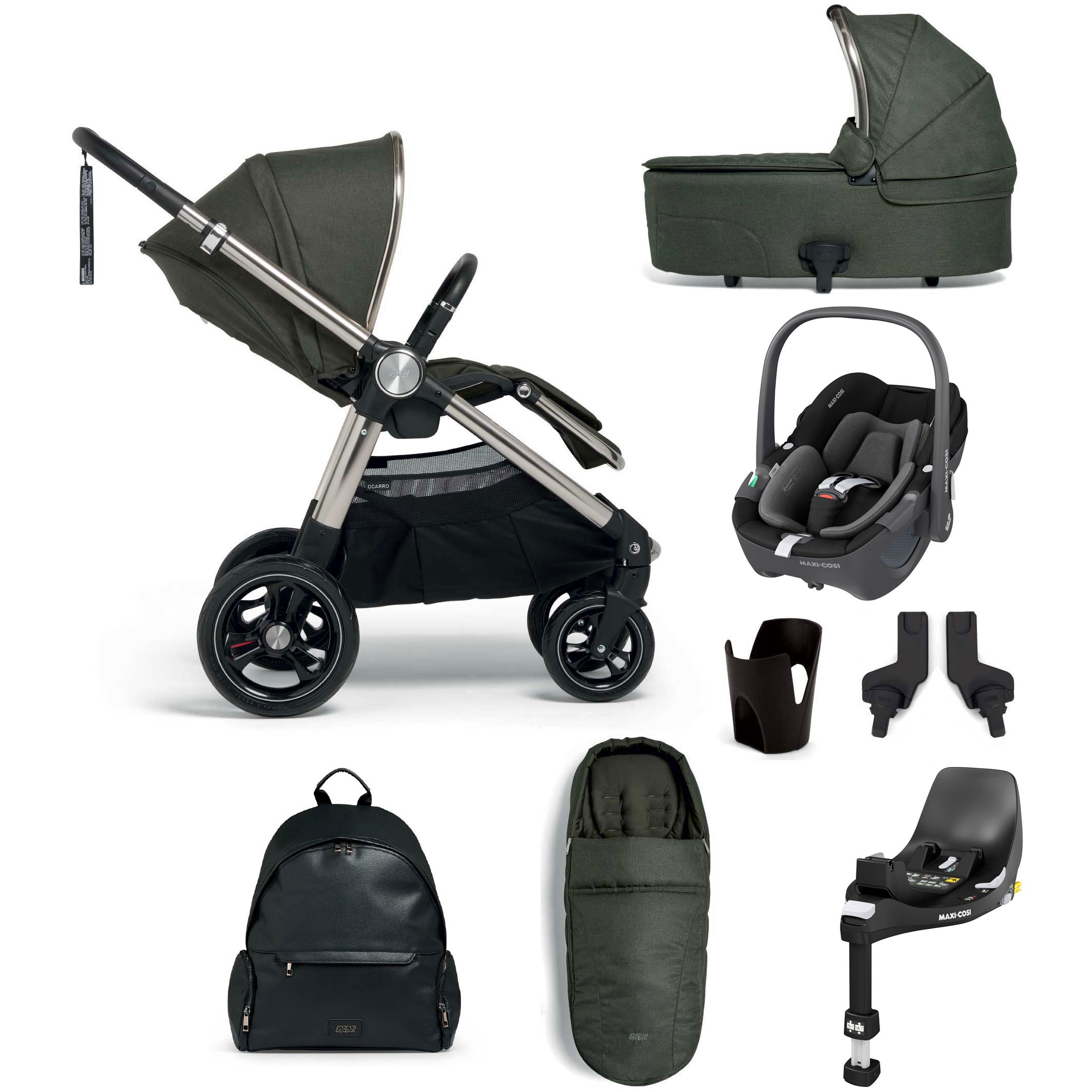 Mamas & Papas Ocarro 7/8 Piece Pebble 360 Travel System - Hunter Green