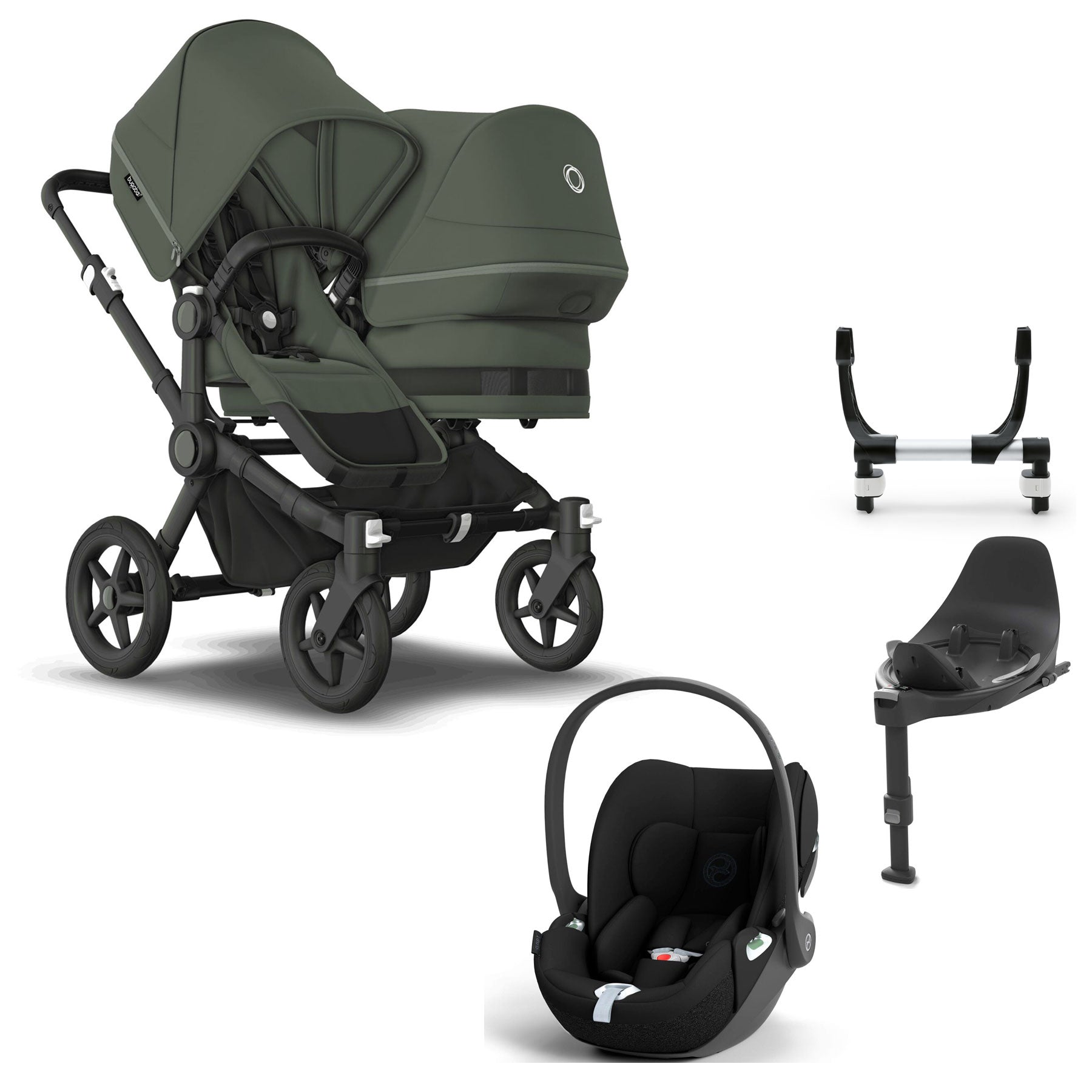 Bugaboo Donkey 5 Duo Complete Cloud T Travel System - Forest Green