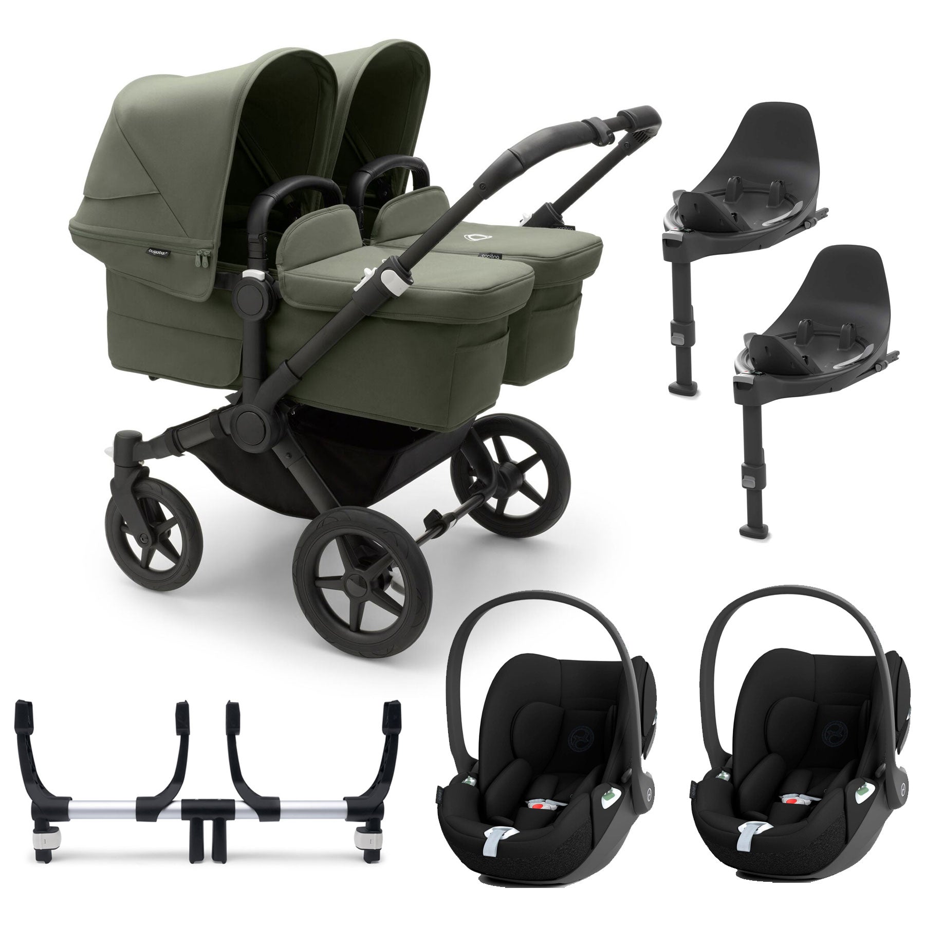 Bugaboo Donkey 5 Twin Complete Cloud T Travel System - Forest Green