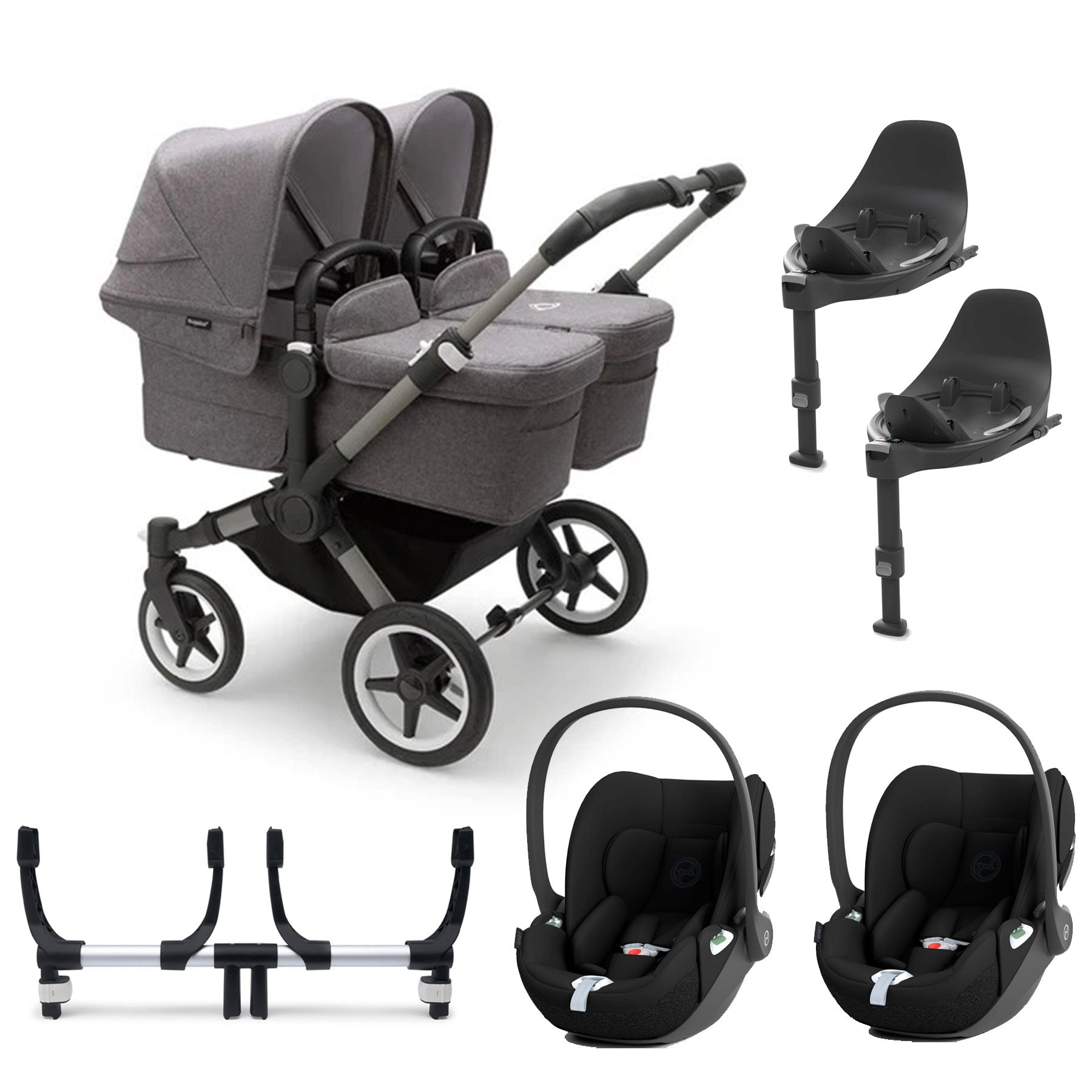 Bugaboo Donkey 5 Twin Complete Cloud T Travel System - Grey Mélange