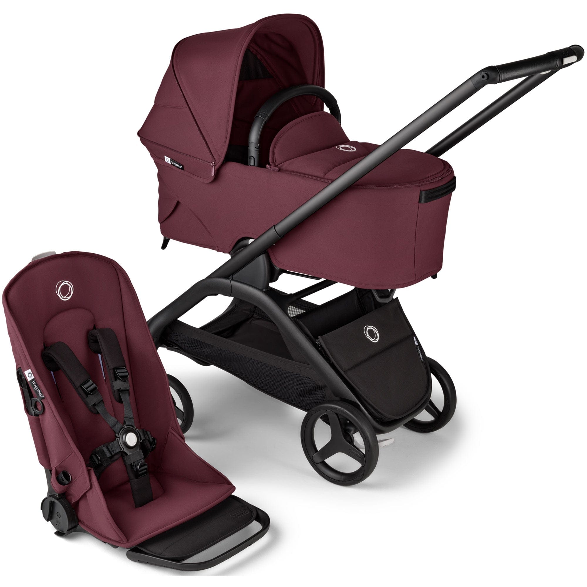 Bugaboo baby prams Bugaboo Dragonfly Complete Pram - Black/Dark Cherry 18318-BLK-DAR-CHE