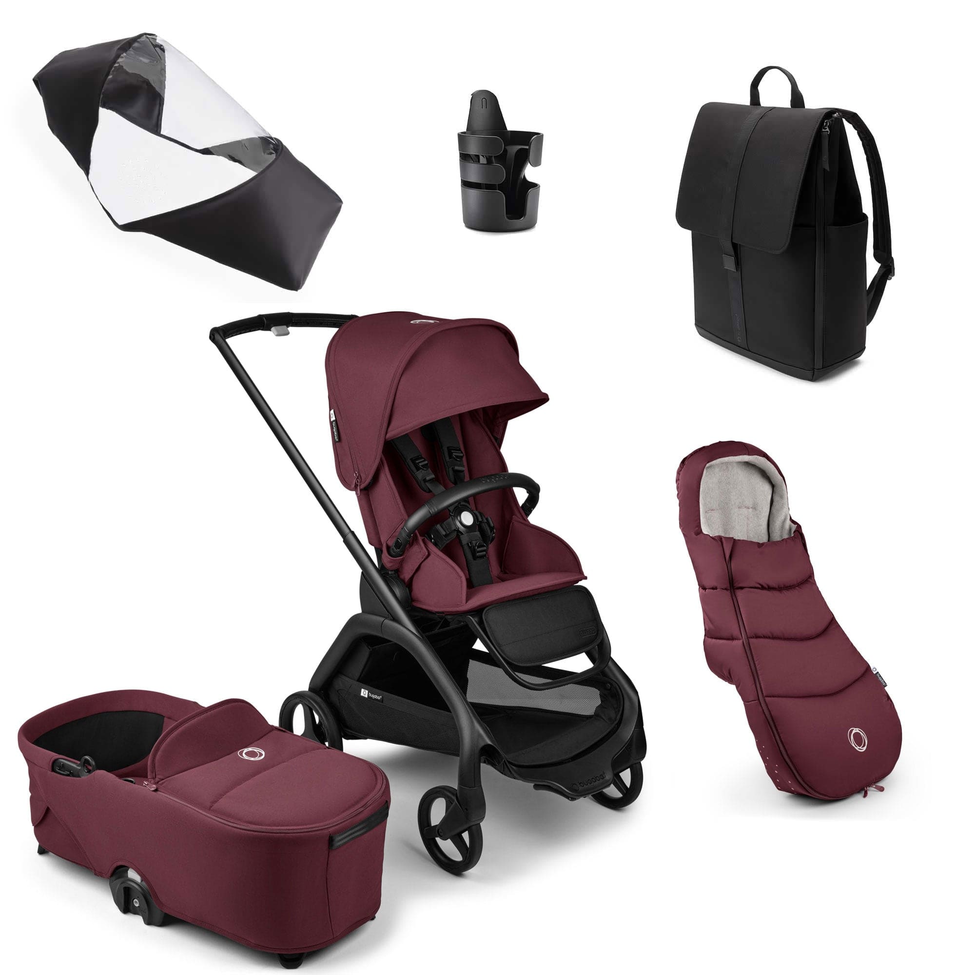 Bugaboo baby pushchairs Bugaboo Dragonfly Complete Bundle - Black/Dark Cherry 18321-BLK-DAR-CHE