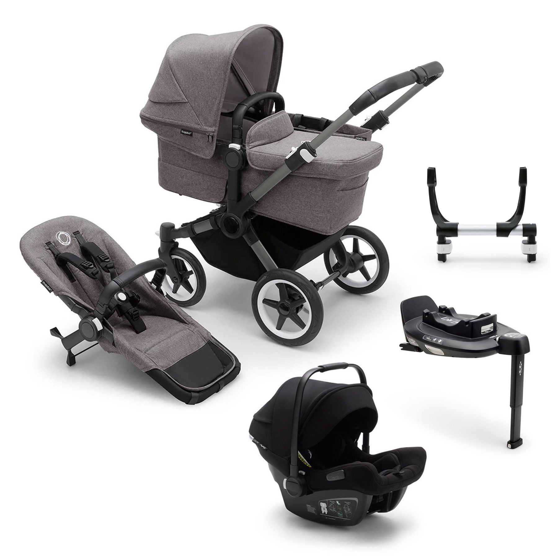 Bugaboo Donkey 5 Mono Turtle Travel System - Grey Mélange