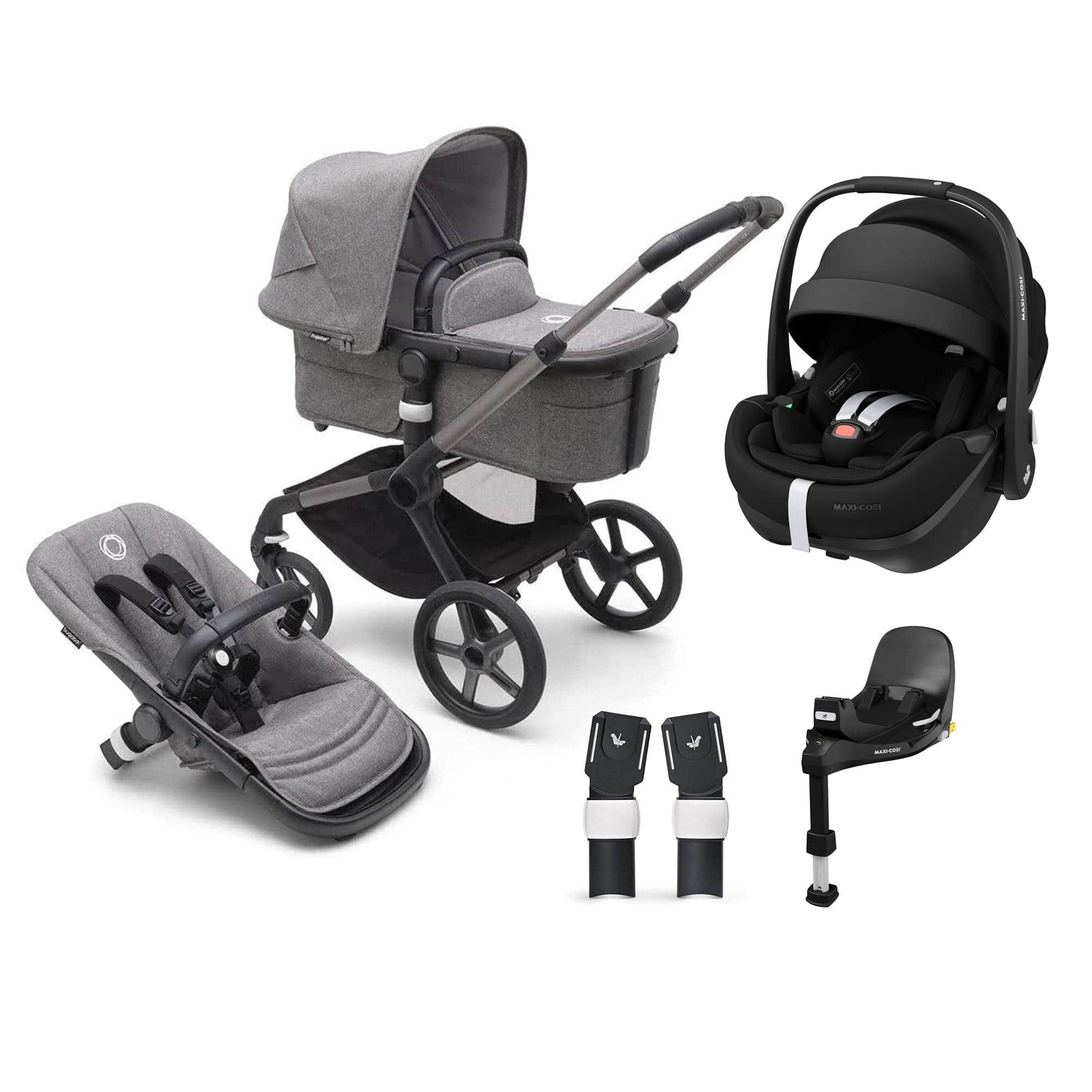 Bugaboo travel systems Bugaboo Fox 5 Maxi-Cosi Bundle - Black/Grey Melange 15148-GRY-MEL