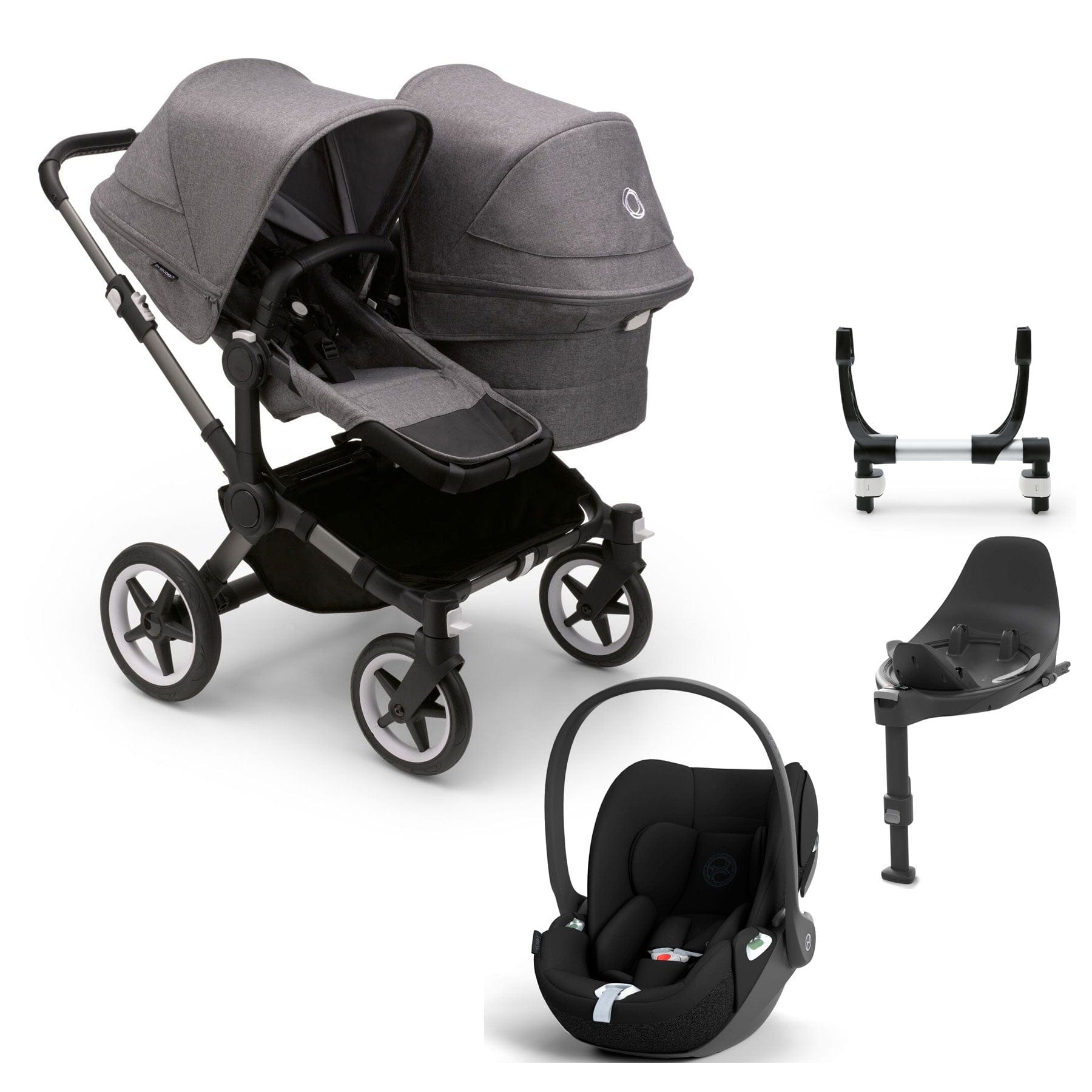 Bugaboo travel systems Bugaboo Donkey 5 Duo Complete Cloud T Travel System - Grey Mélange 17676-GRY-MEL