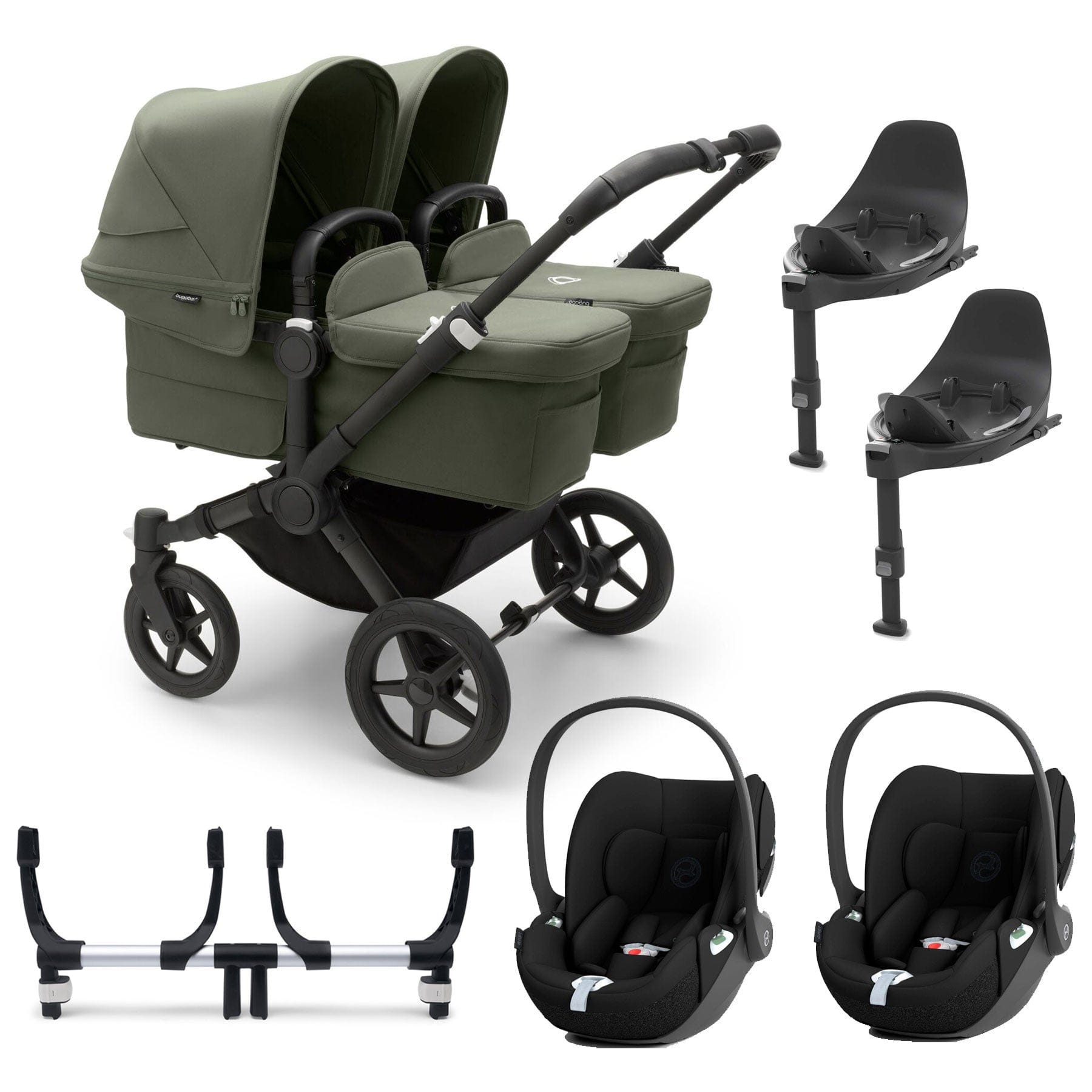 Bugaboo travel systems Bugaboo Donkey 5 Twin Complete Cloud T Travel System - Forest Green 17686-FOR-GRN