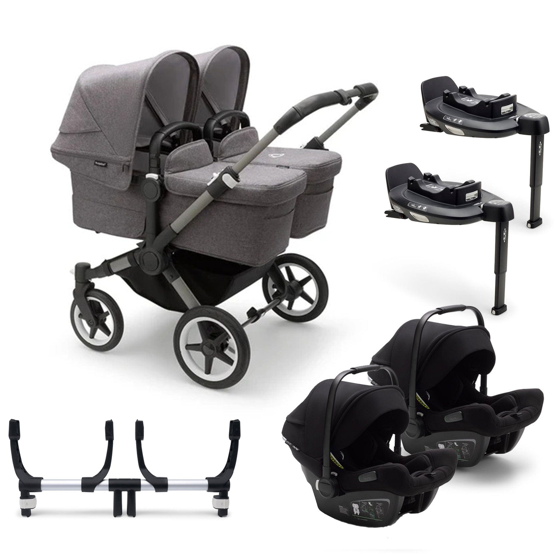 Bugaboo travel systems Bugaboo Donkey 5 Twin Complete Turtle Travel System - Grey Mélange 17680-GRY-MEL