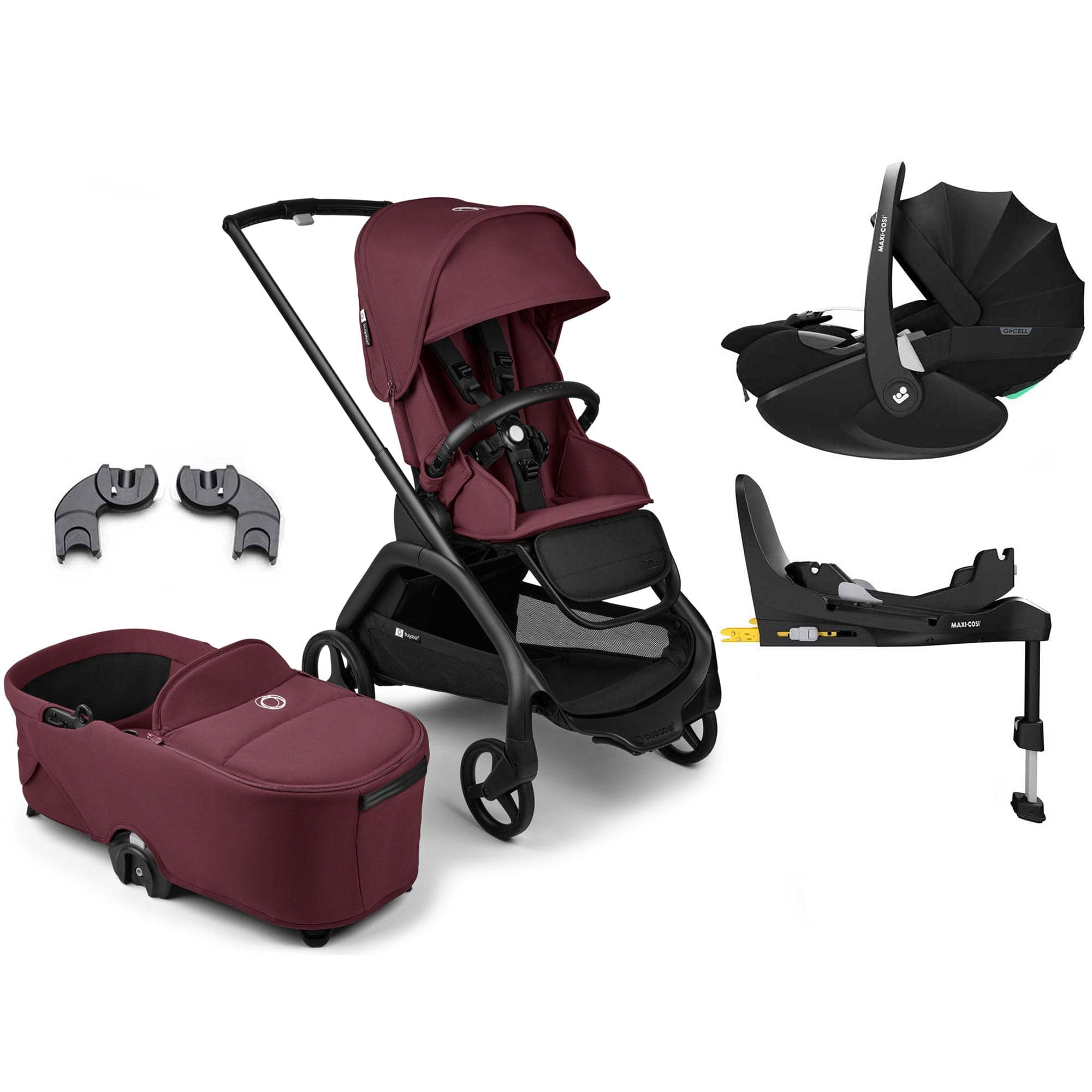 Bugaboo travel systems Bugaboo Dragonfly Pebble 360 Pro V2 Travel System - Black/Dark Cherry 18322-BLK-DAR-CHE