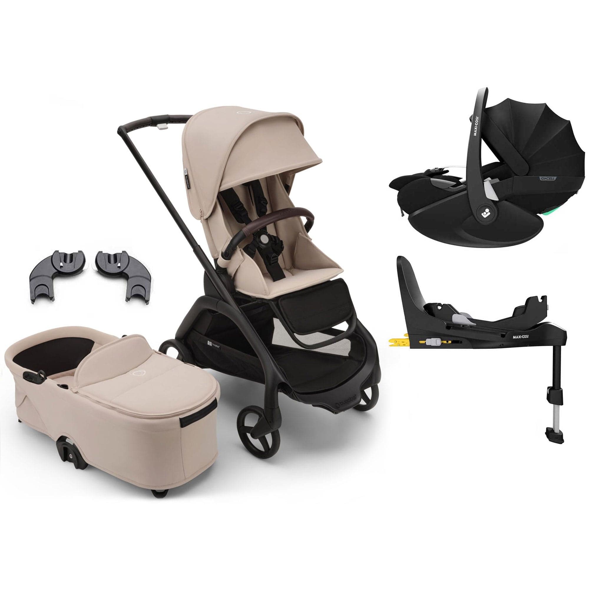 Bugaboo Travel Systems Bugaboo Dragonfly Pebble 360 Pro V2 Travel System - Black/Desert Taupe 13817-BLK-DES-TAU