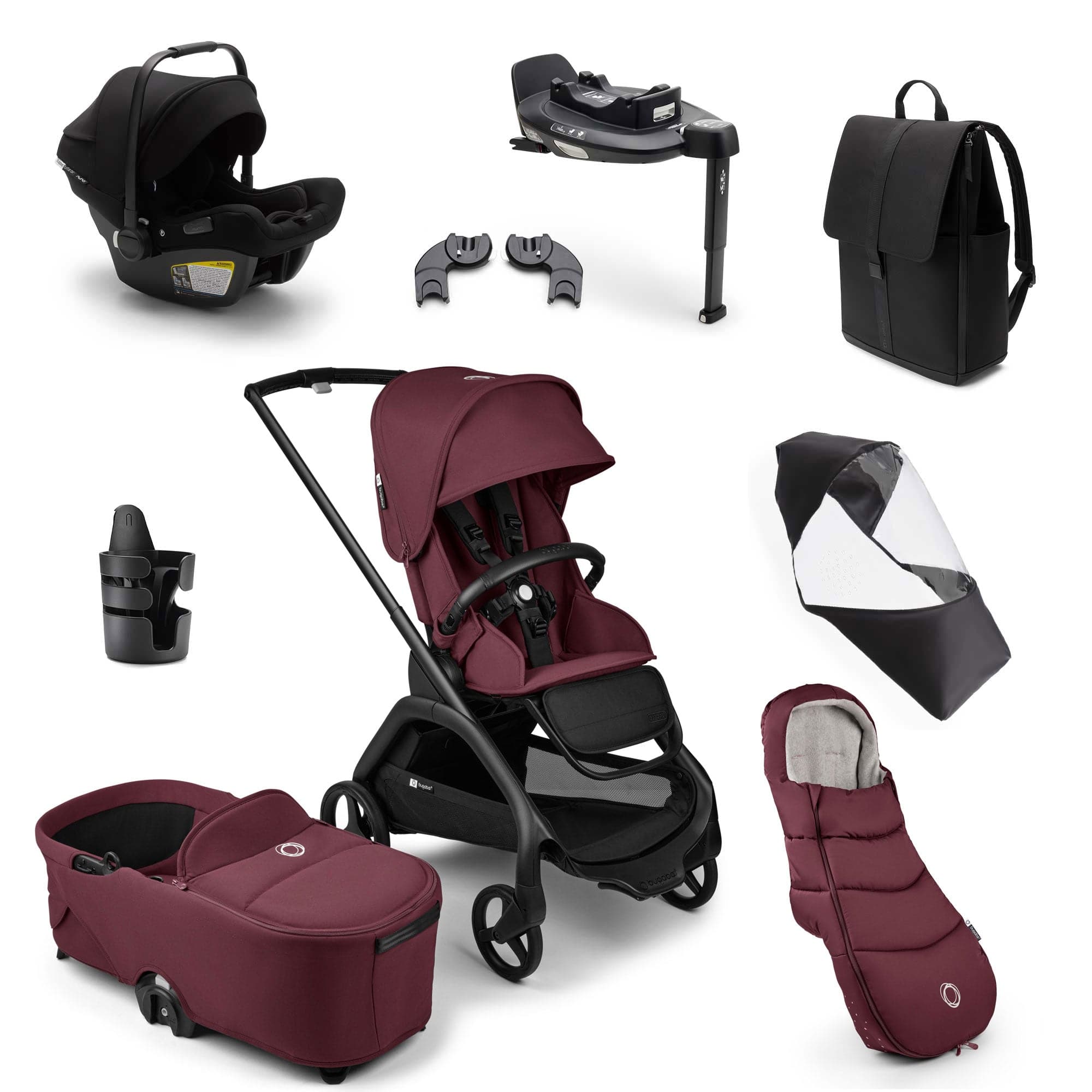 Bugaboo travel systems Bugaboo Dragonfly Ultimate Bundle - Black/Dark Cherry 18323-BLK-DAR-CHE