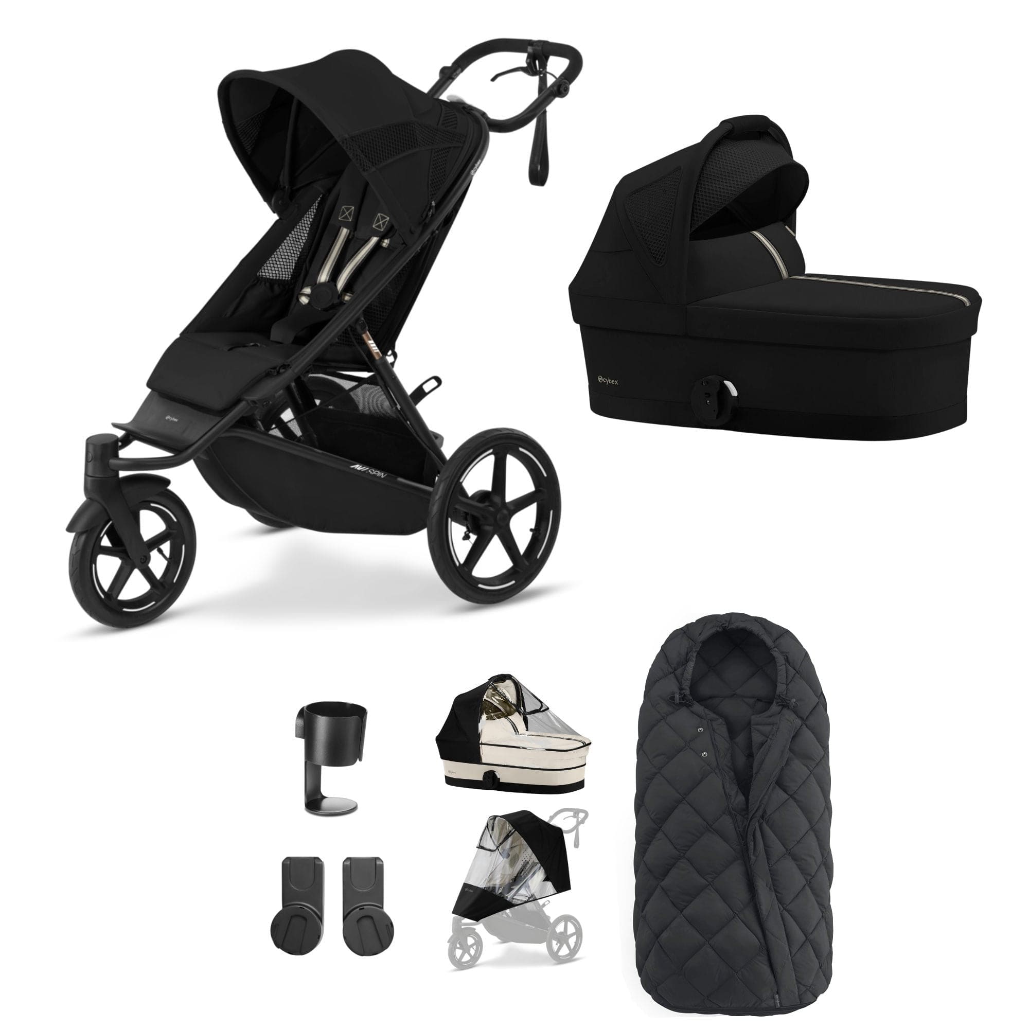 Cybex 3 Wheeler Pushchair Bundles Cybex Avi Spin Essential Kit - Moon Black 16224-MOO-BLK-1