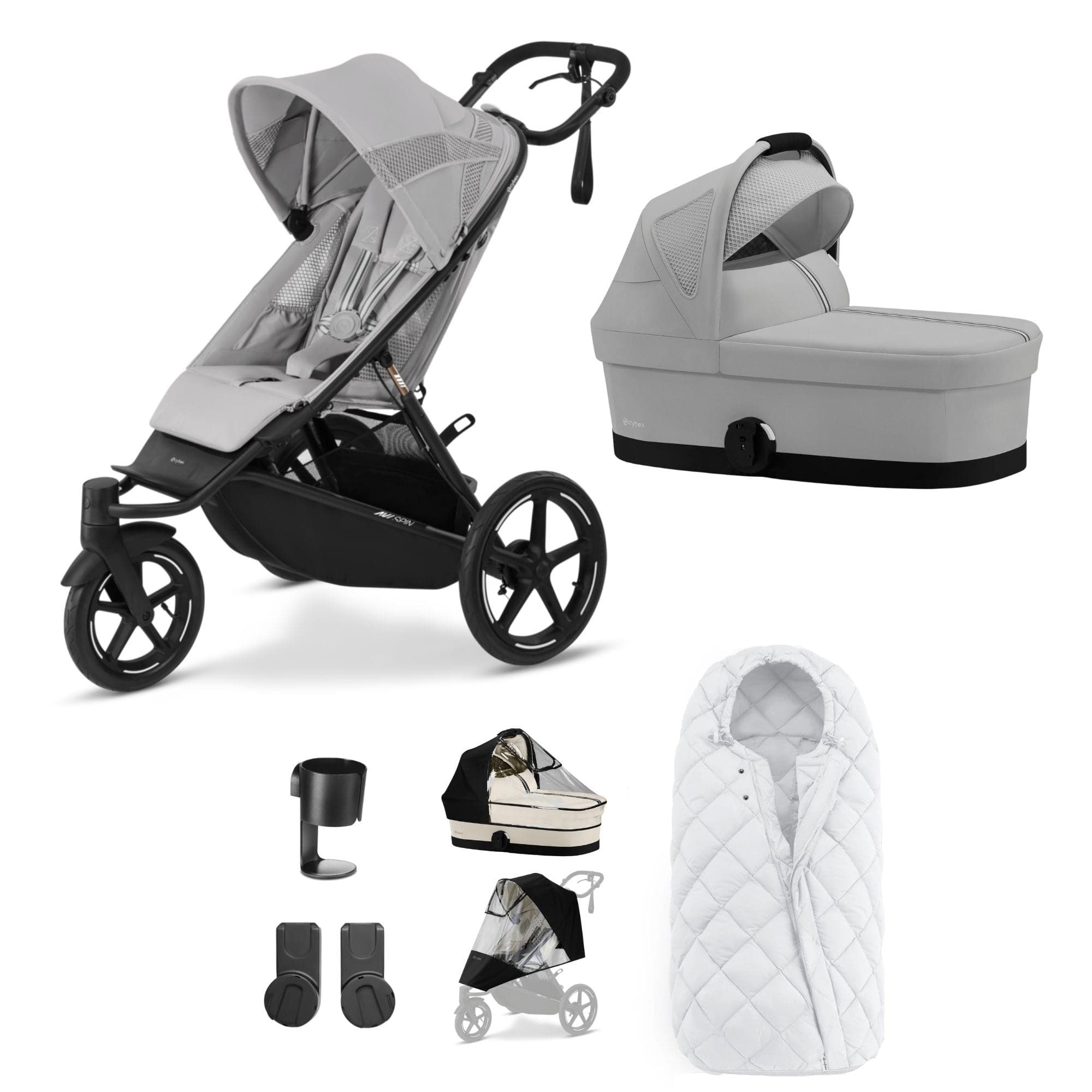 Cybex 3 Wheeler Pushchair Bundles Cybex Avi Spin Essential Kit - Fog Grey 16227-FOG-GRY-1