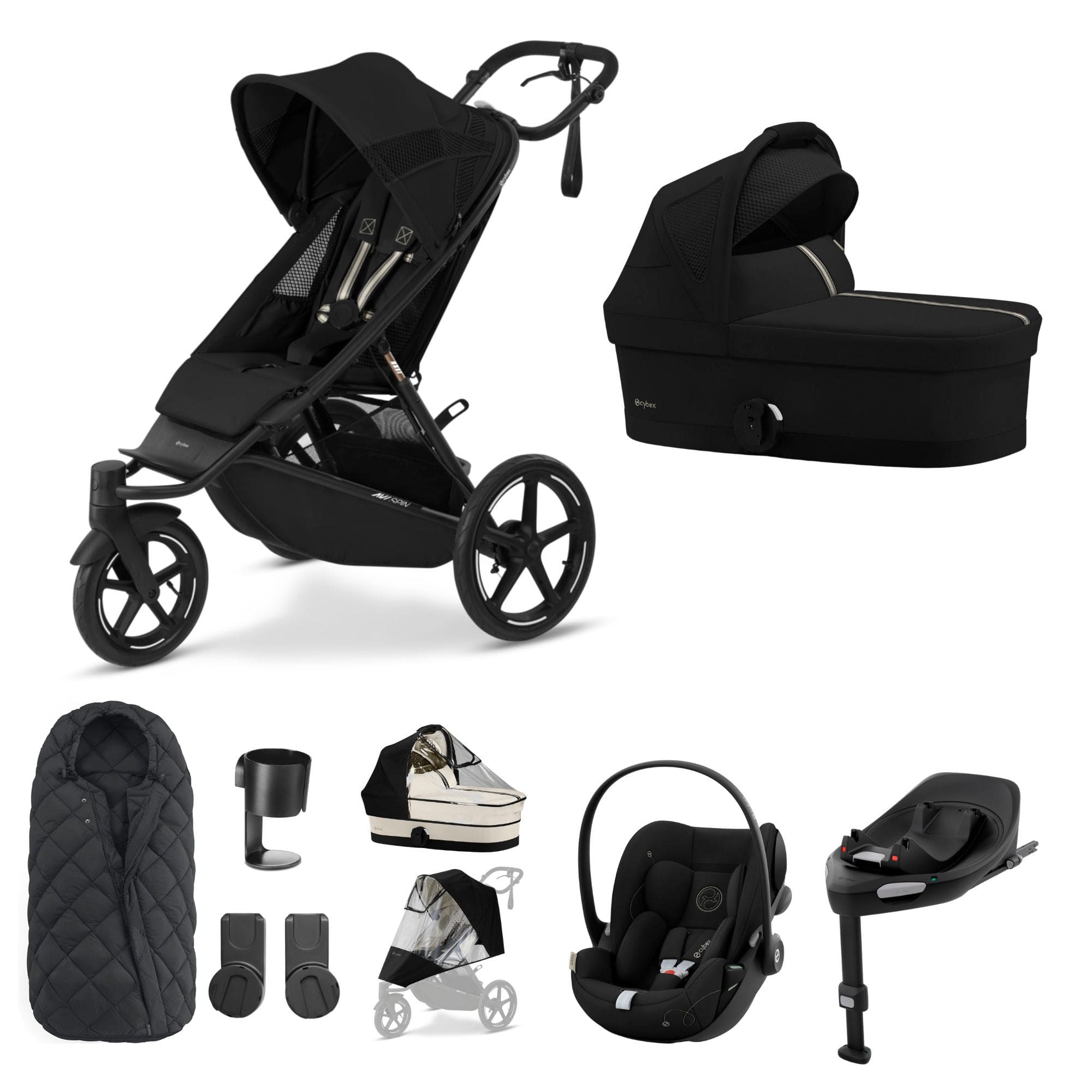 Cybex 3 Wheeler Pushchair Bundles Cybex Avi Spin Luxury Kit - Moon Black 16241-MOO-BLK-1