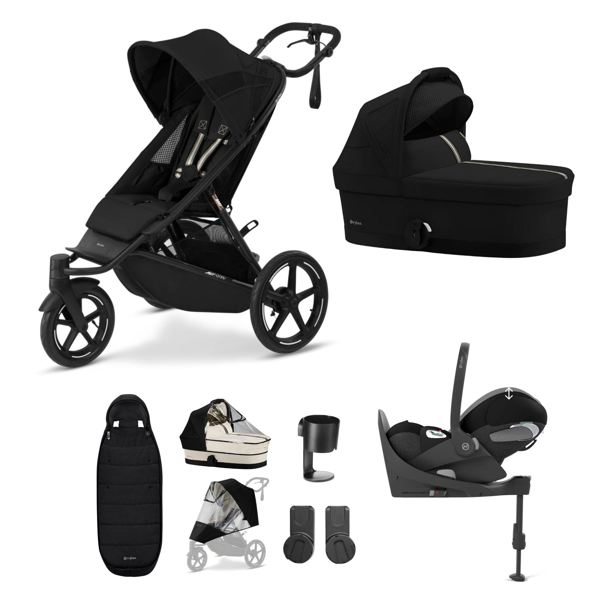 Cybex 3 Wheeler Pushchair Bundles Cybex Avi Spin Luxury Kit - Moon Black 16241-MOO-BLK-2