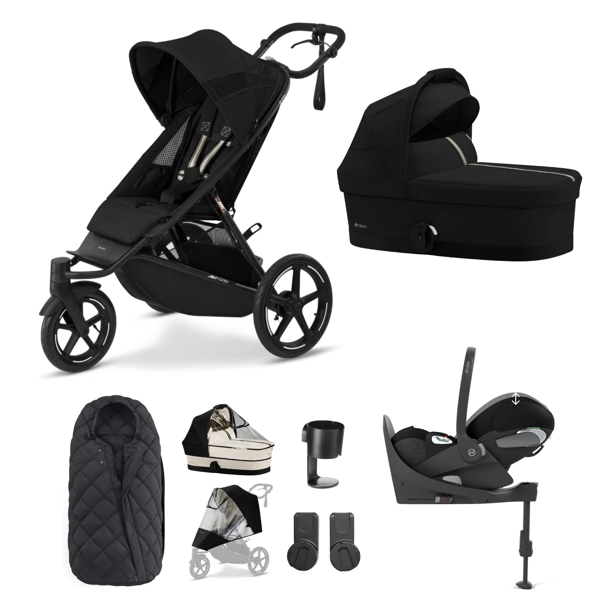 Cybex 3 Wheeler Pushchair Bundles Cybex Avi Spin Luxury Kit - Moon Black 16241-MOO-BLK-3