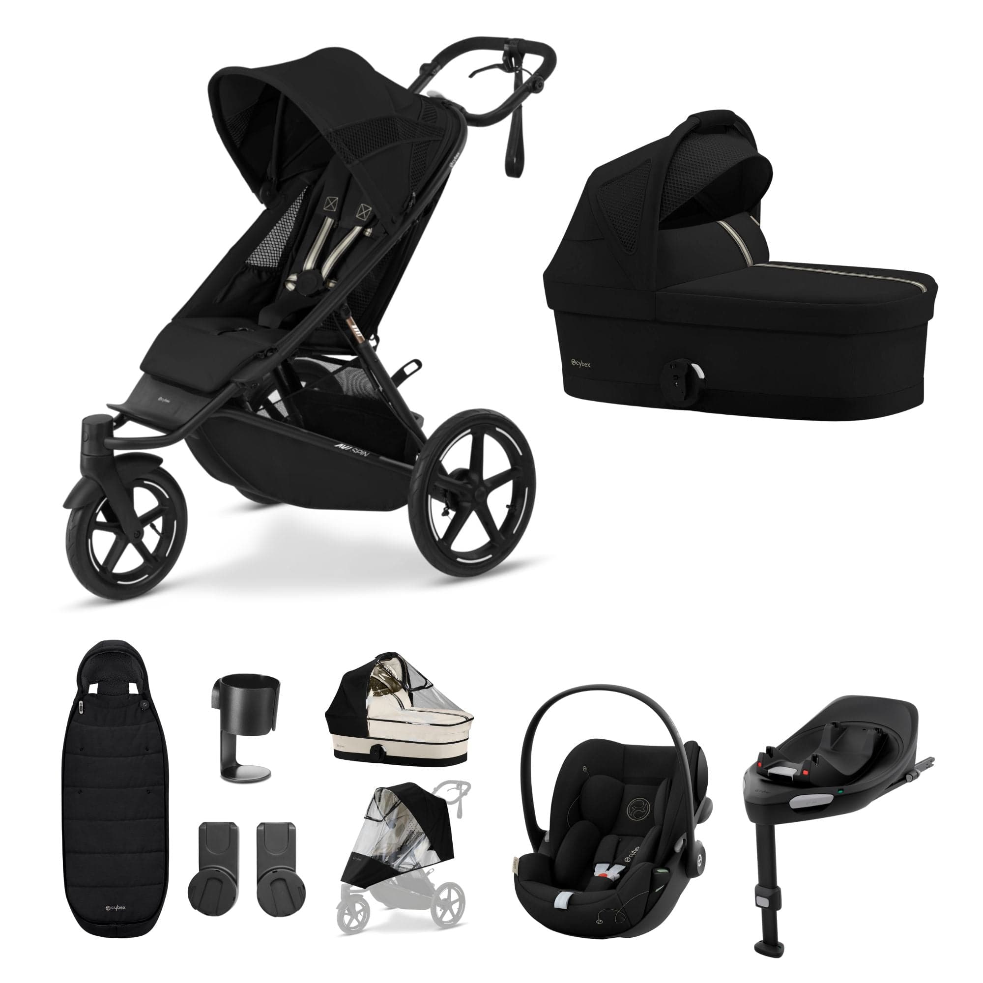 Cybex 3 Wheeler Pushchair Bundles Cybex Avi Spin Luxury Kit - Moon Black 16241-MOO-BLK