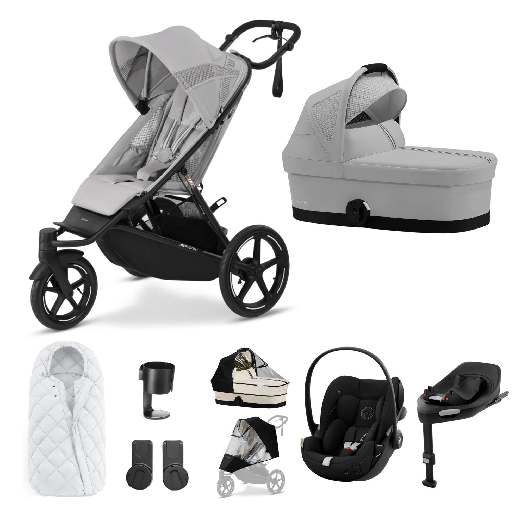 Cybex 3 Wheeler Pushchair Bundles Cybex Avi Spin Luxury Kit - Fog Grey 16245-FOG-GRY-1