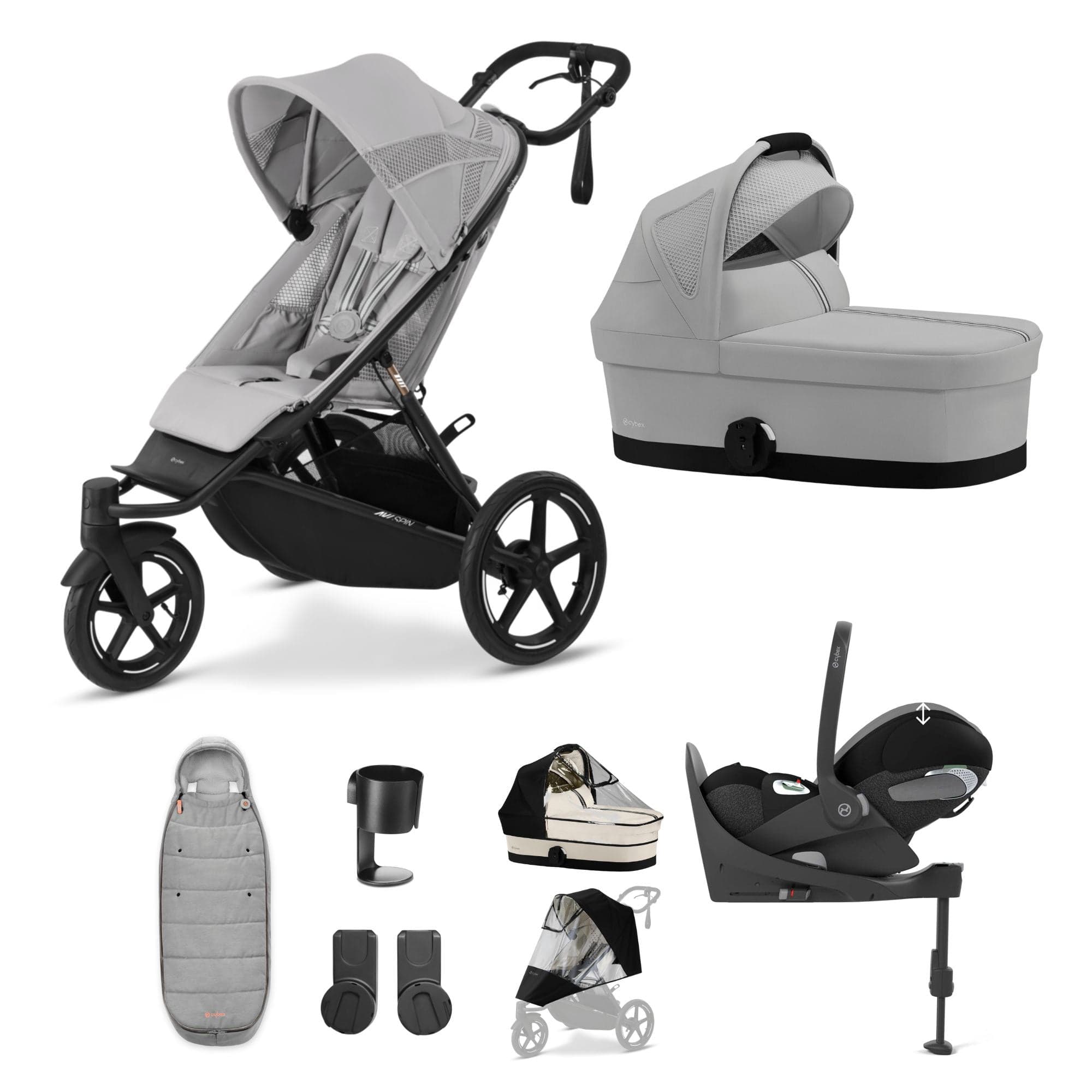 Cybex 3 Wheeler Pushchair Bundles Cybex Avi Spin Luxury Kit - Fog Grey 16245-FOG-GRY-2