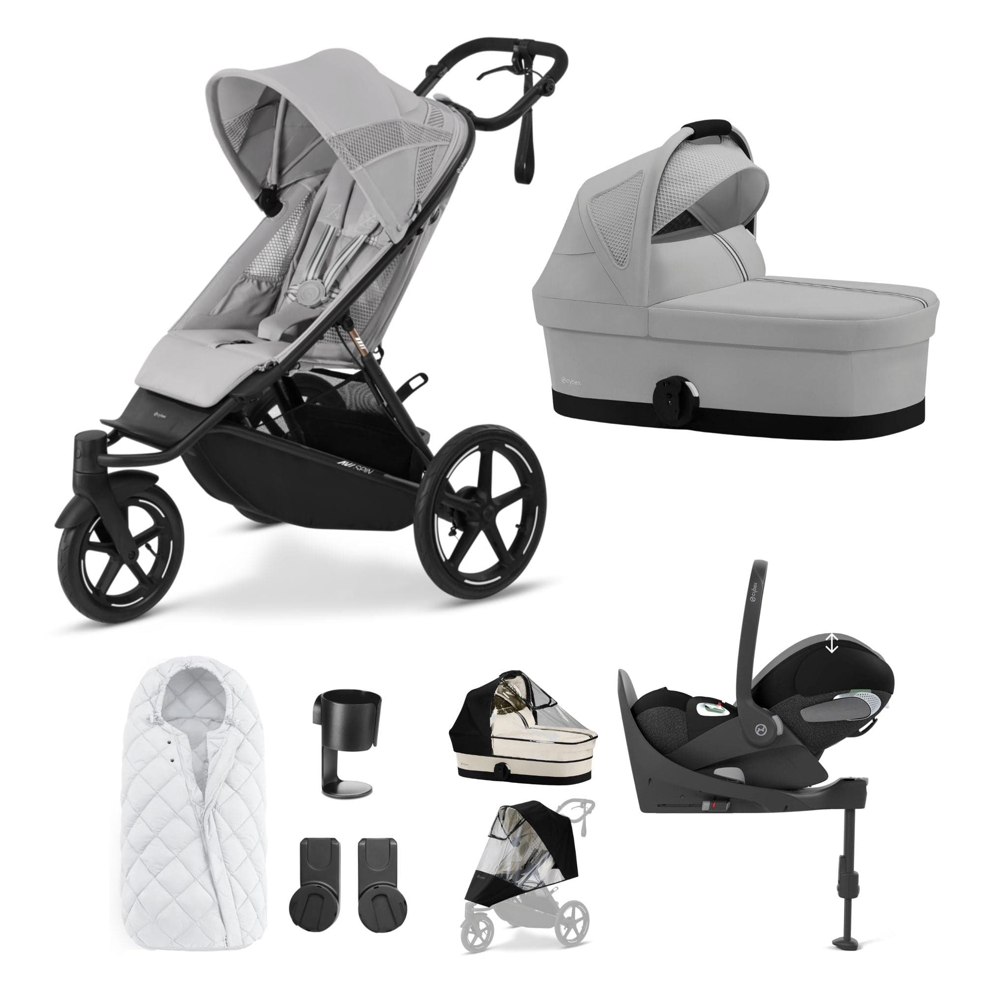 Cybex 3 Wheeler Pushchair Bundles Cybex Avi Spin Luxury Kit - Fog Grey 16245-FOG-GRY-3