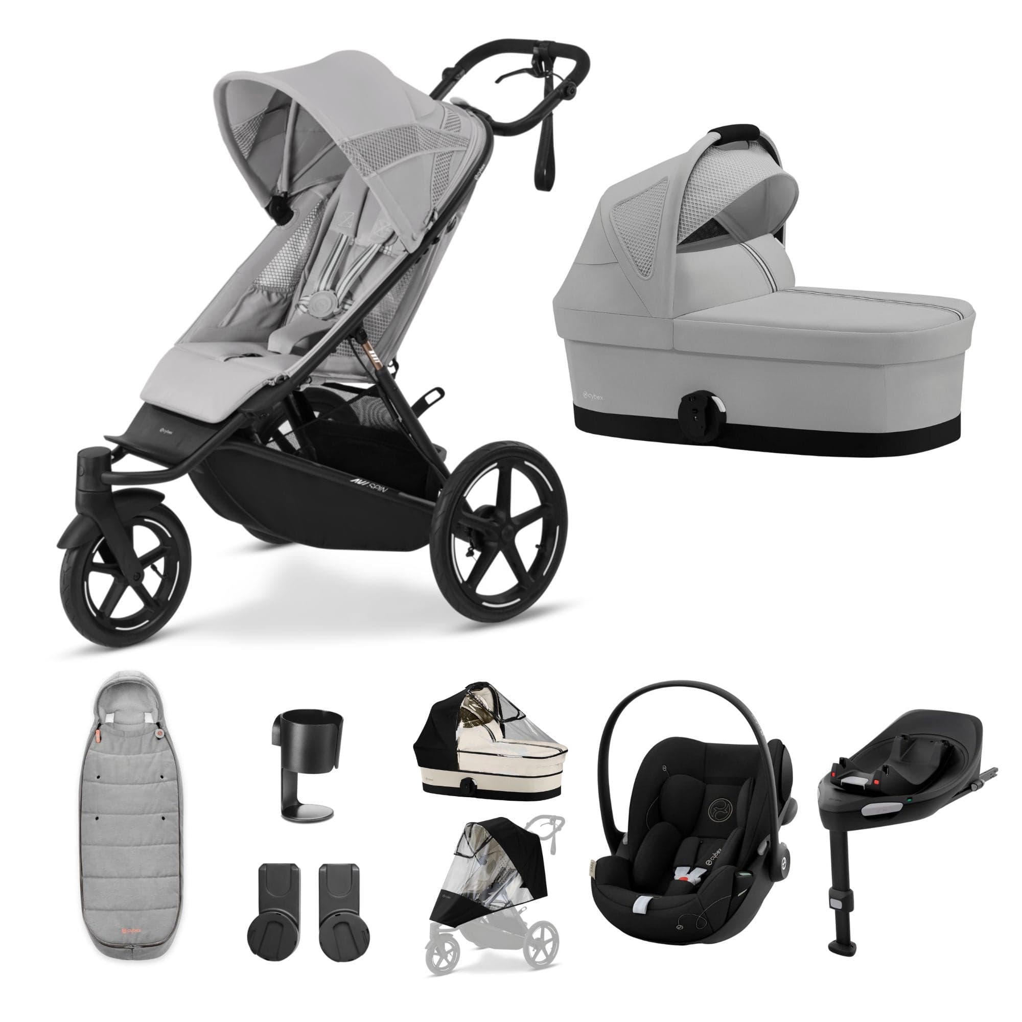 Cybex 3 Wheeler Pushchair Bundles Cybex Avi Spin Luxury Kit - Fog Grey 16245-FOG-GRY