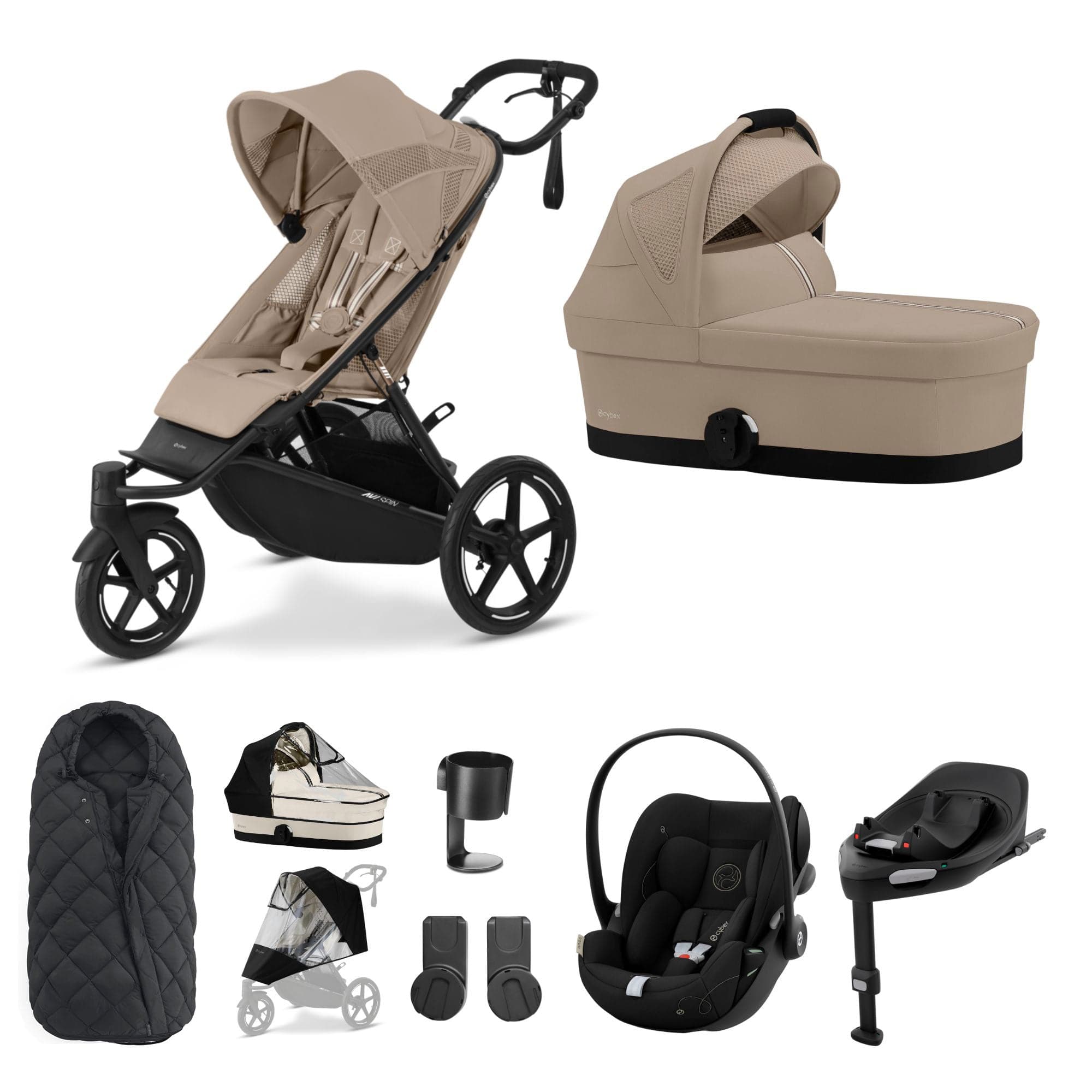 Cybex 3 Wheeler Pushchair Bundles Cybex Avi Spin Luxury Kit - Almond Beige 16253-ALM-BEI-1