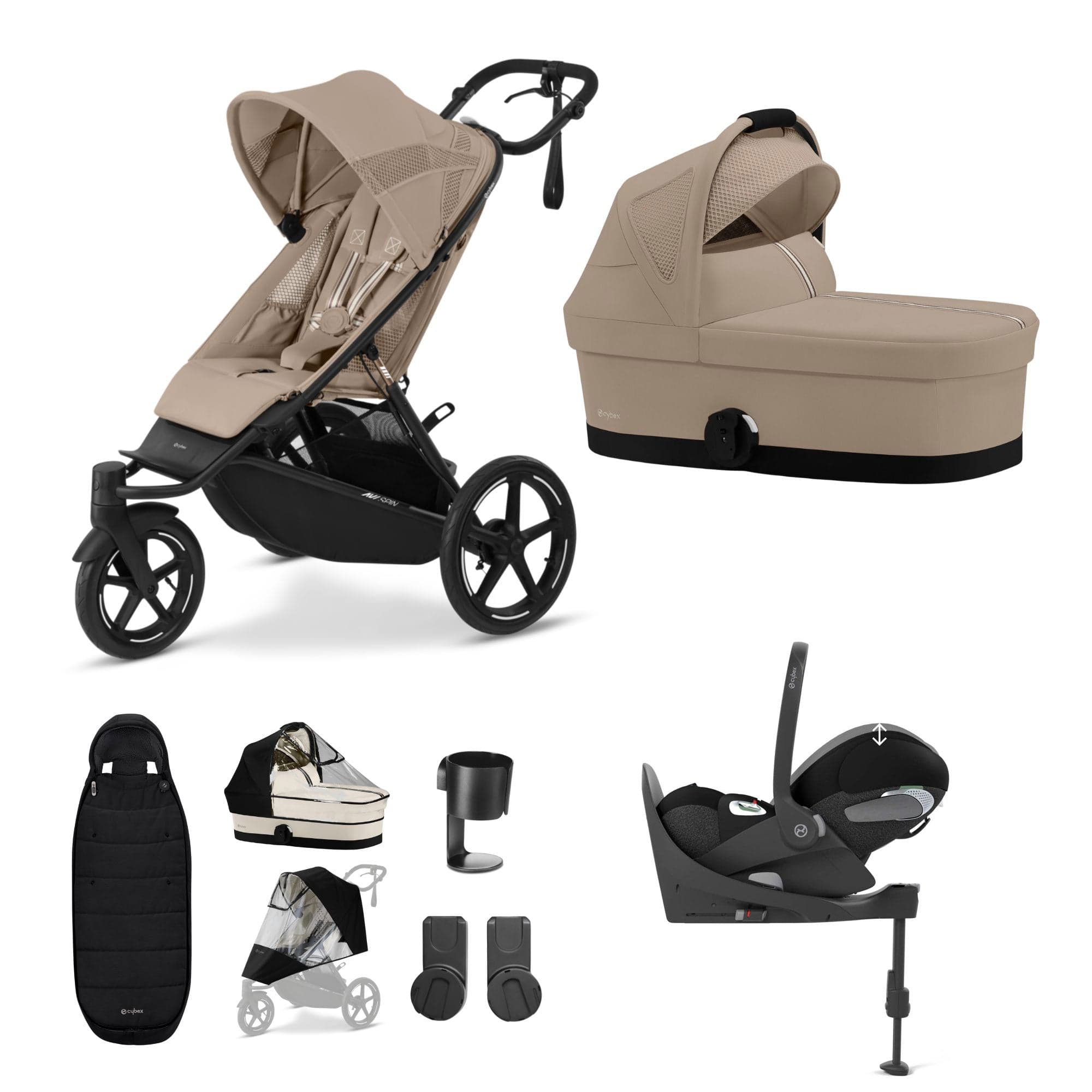 Cybex 3 Wheeler Pushchair Bundles Cybex Avi Spin Luxury Kit - Almond Beige 16253-ALM-BEI-2