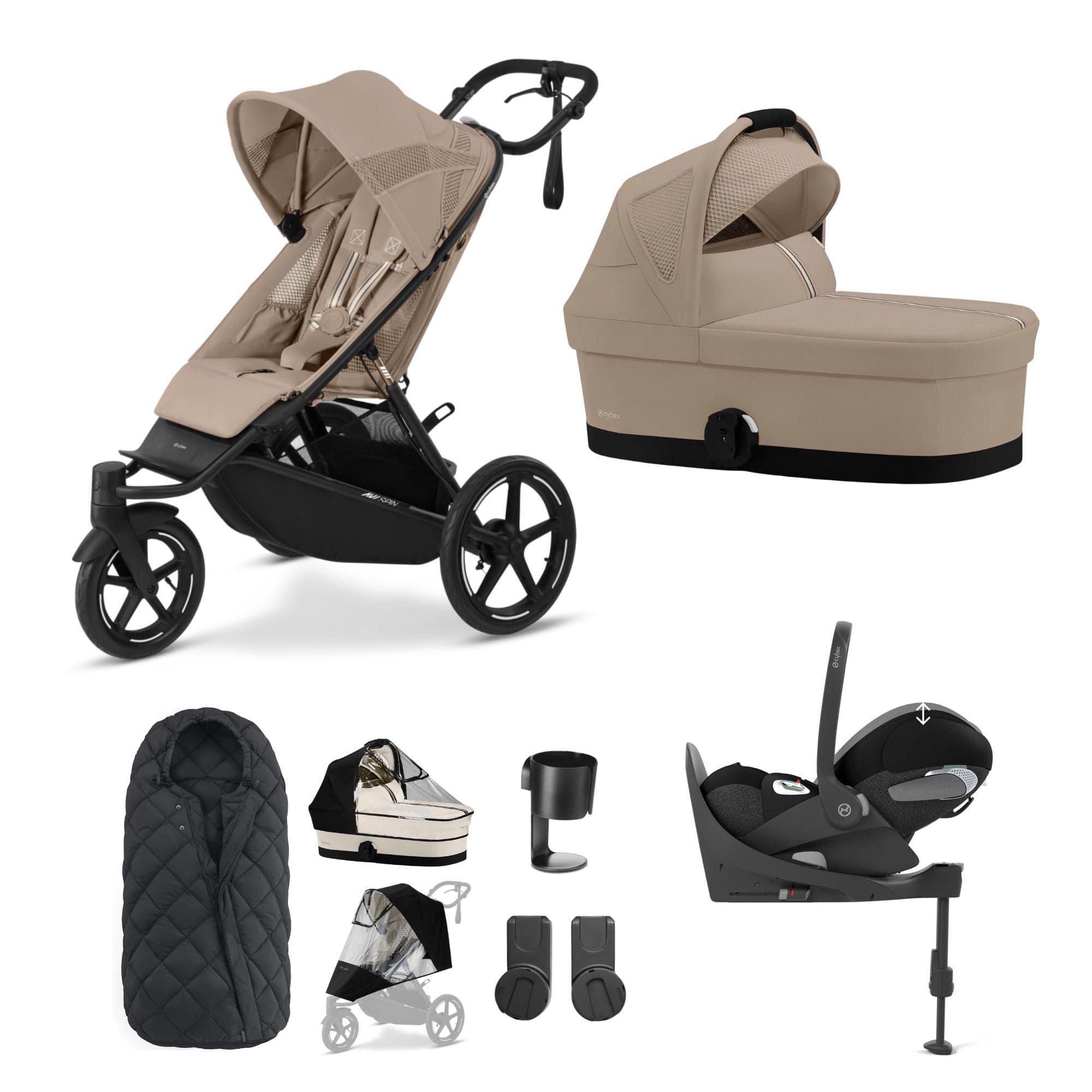 Cybex 3 Wheeler Pushchair Bundles Cybex Avi Spin Luxury Kit - Almond Beige 16253-ALM-BEI-3