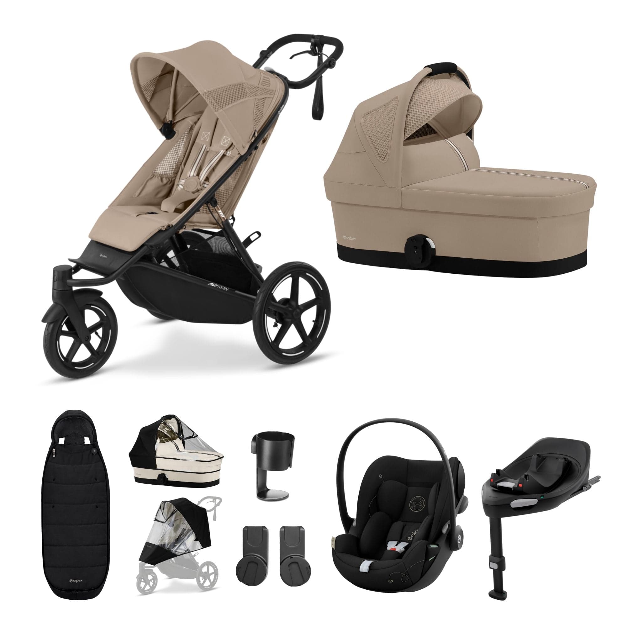 Cybex 3 Wheeler Pushchair Bundles Cybex Avi Spin Luxury Kit - Almond Beige 16253-ALM-BEI