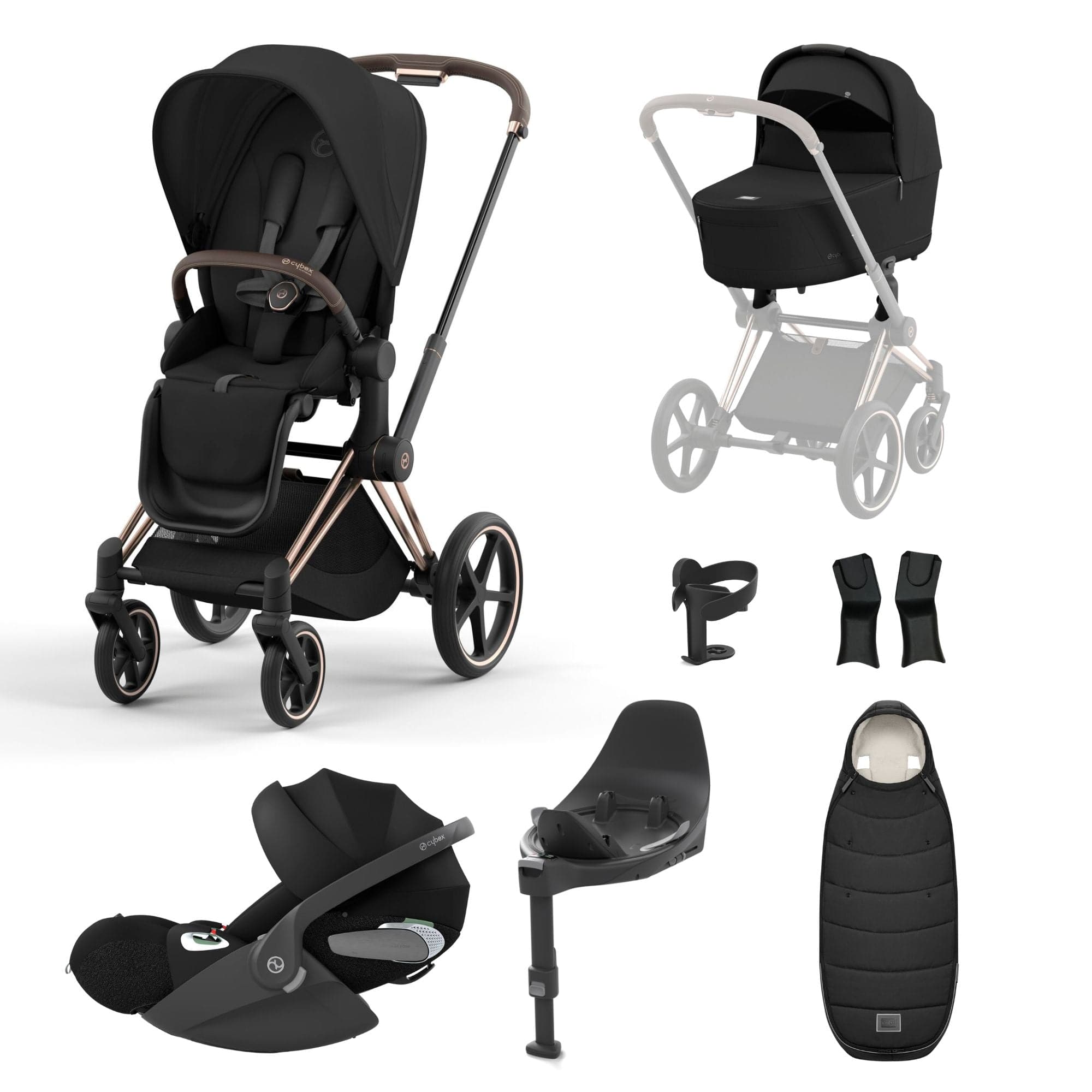 Cybex Travel Systems Cybex Priam Cloud T Travel System - Sepia Black 16684-ROS-GOL-BLK