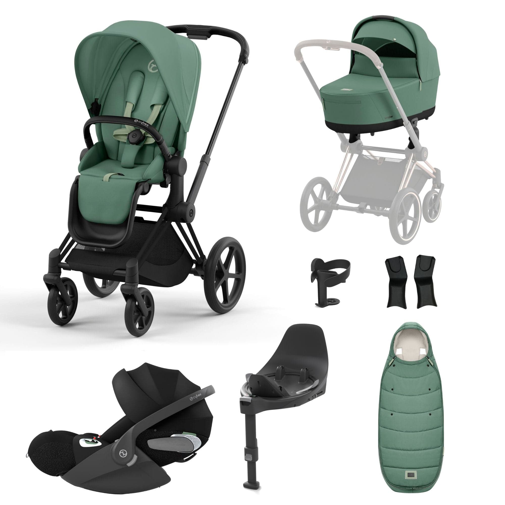 Cybex Travel Systems Cybex Priam Cloud T Travel System - Leaf Green 16692-BLK-GRN