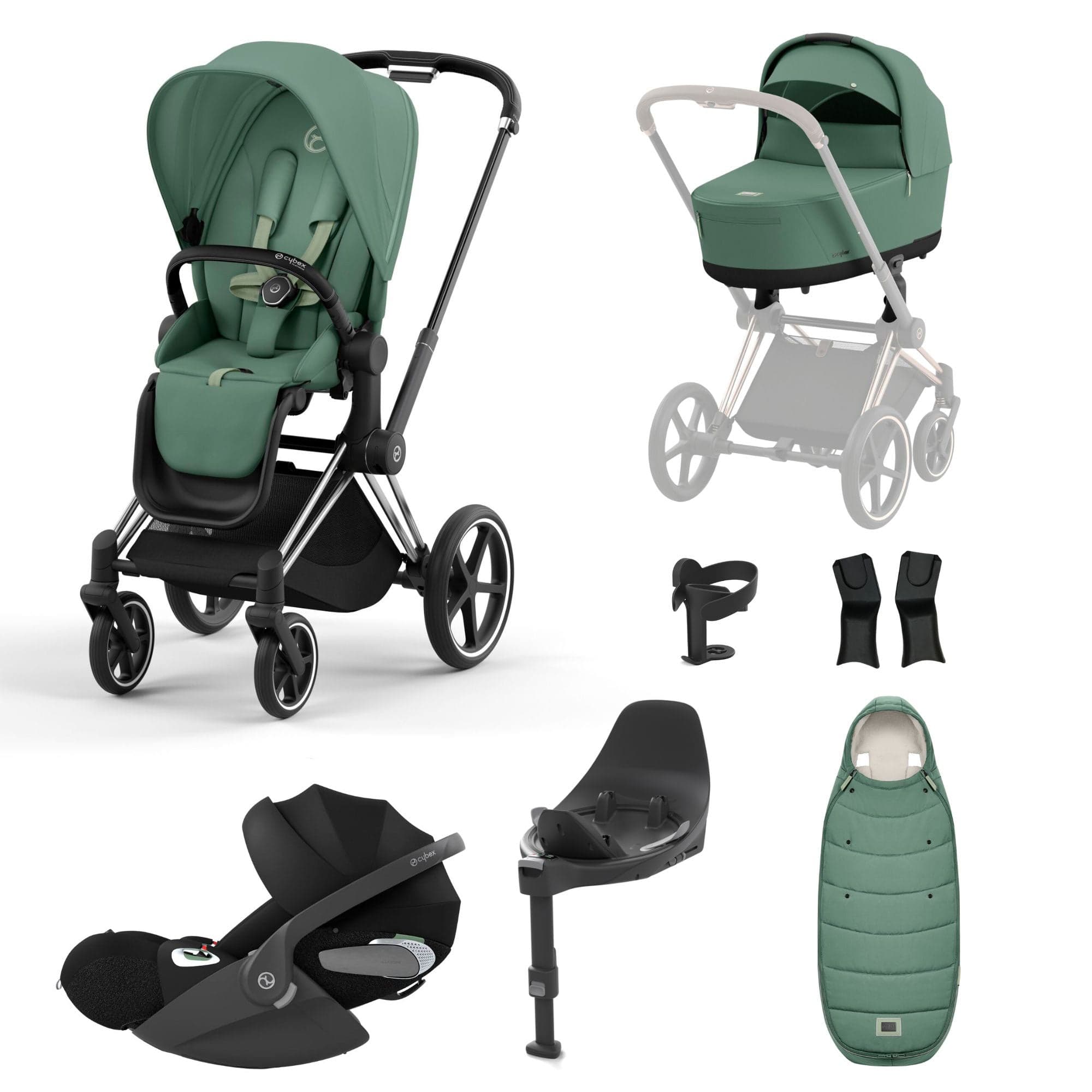 Cybex Travel Systems Cybex Priam Cloud T Travel System - Leaf Green 16692-CH-BLK-GRN