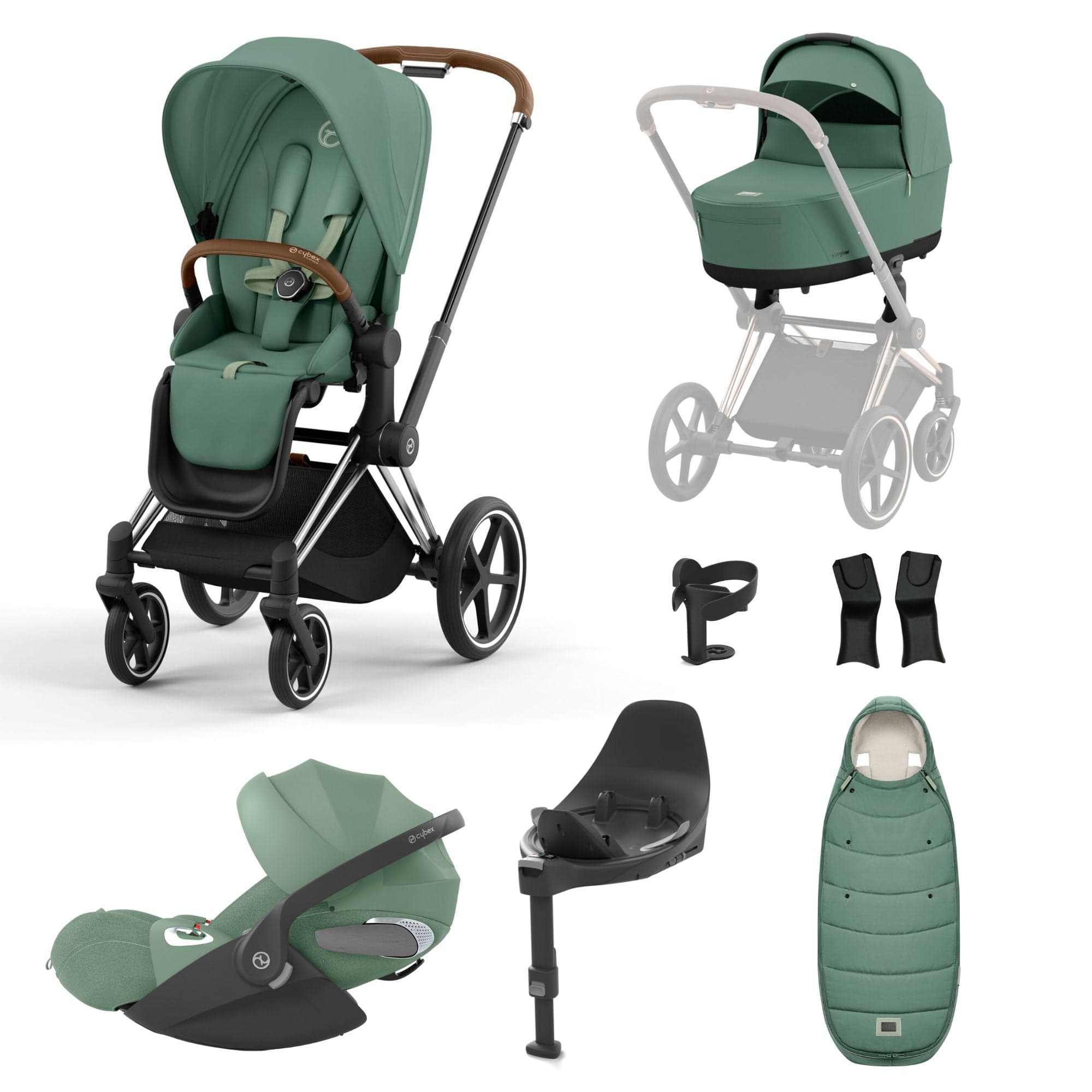 Cybex Travel Systems Cybex Priam Cloud T Travel System - Leaf Green 16692-CH-BRN-GRN-1