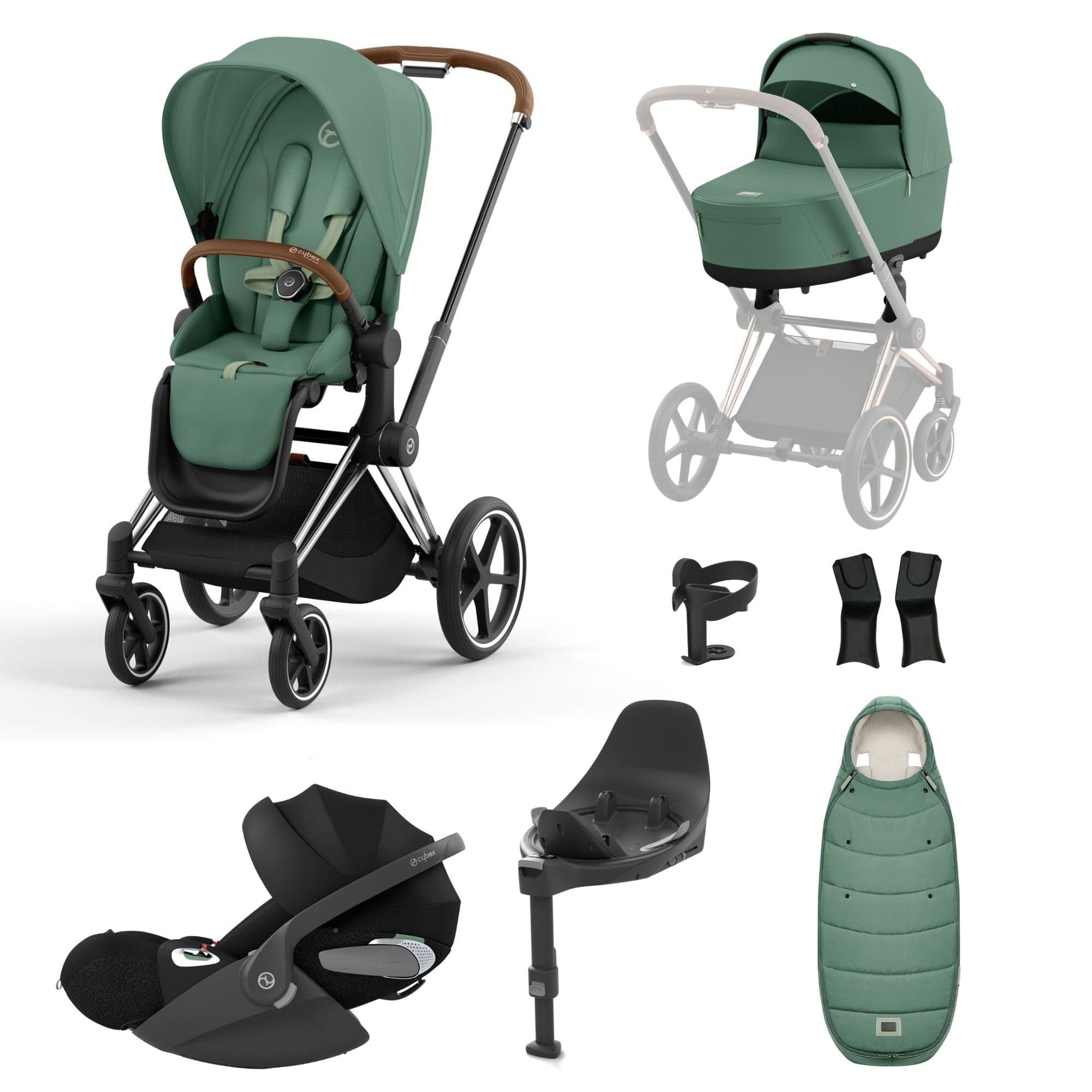 Cybex Travel Systems Cybex Priam Cloud T Travel System - Leaf Green 16692-CH-BRN-GRN