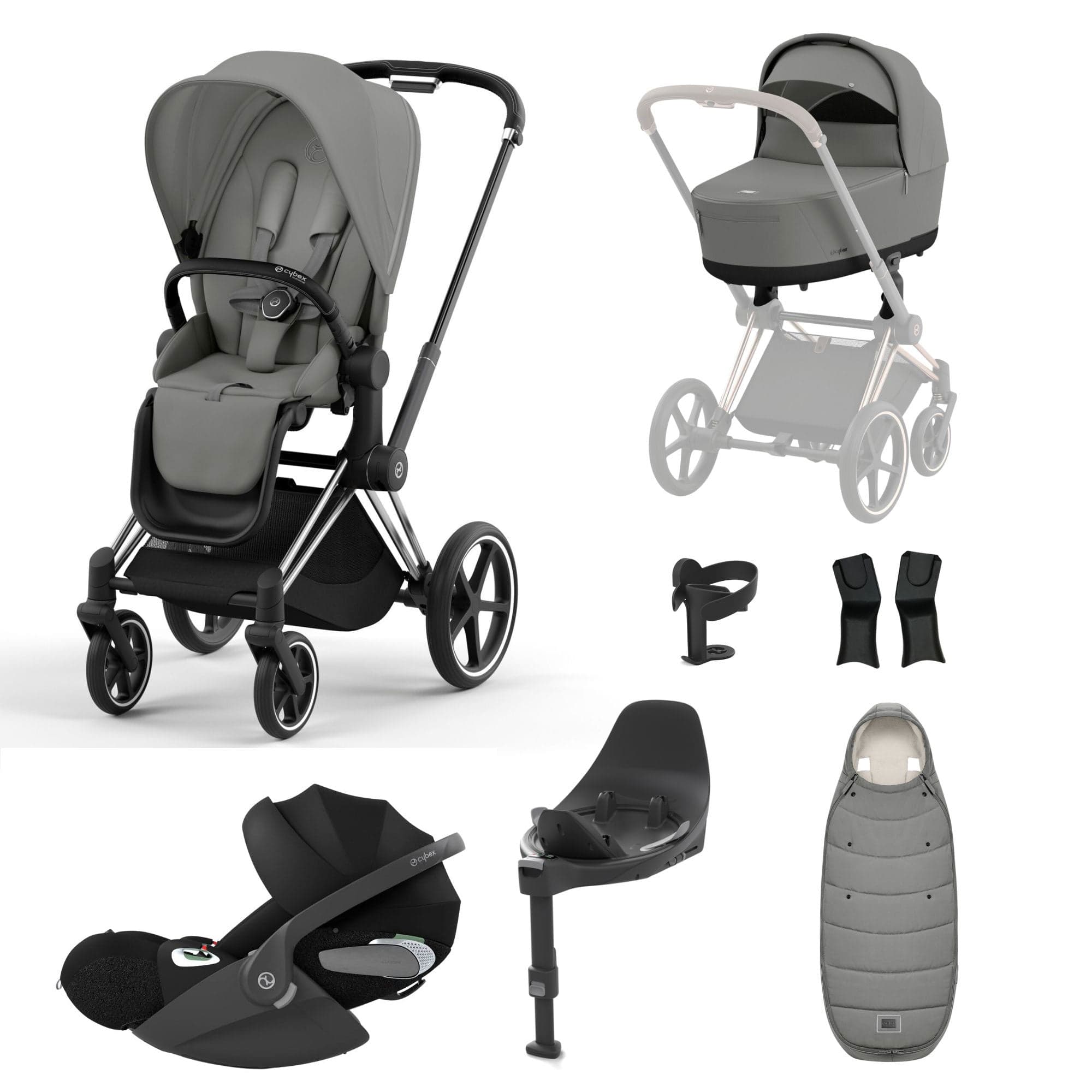 Cybex Travel Systems Cybex Priam Cloud T Travel System - Mirage Grey 16700-CH-BLK-GRY