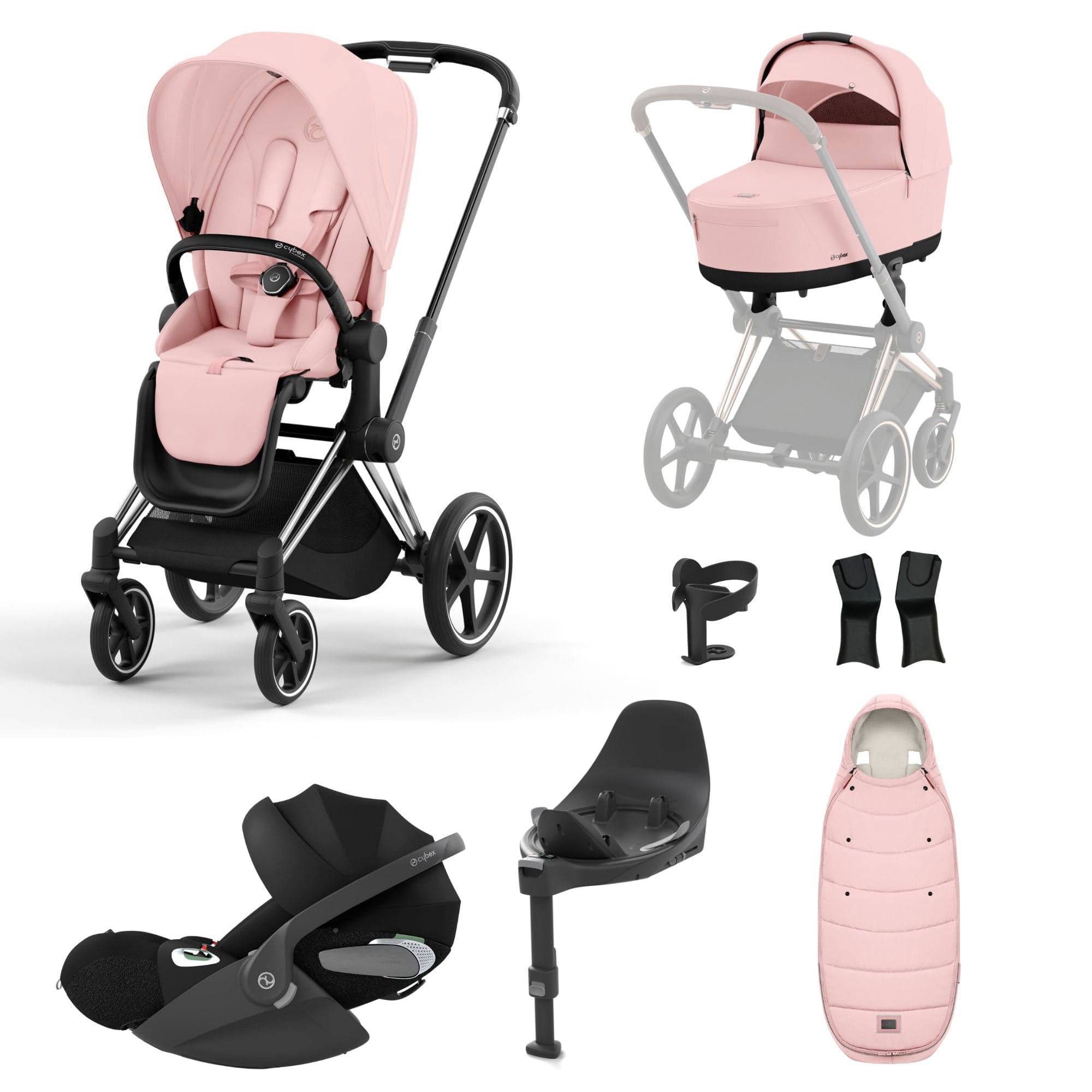 Cybex Travel Systems Cybex Priam Cloud T Travel System - Peach Pink 16708-CH-BLK-PNK