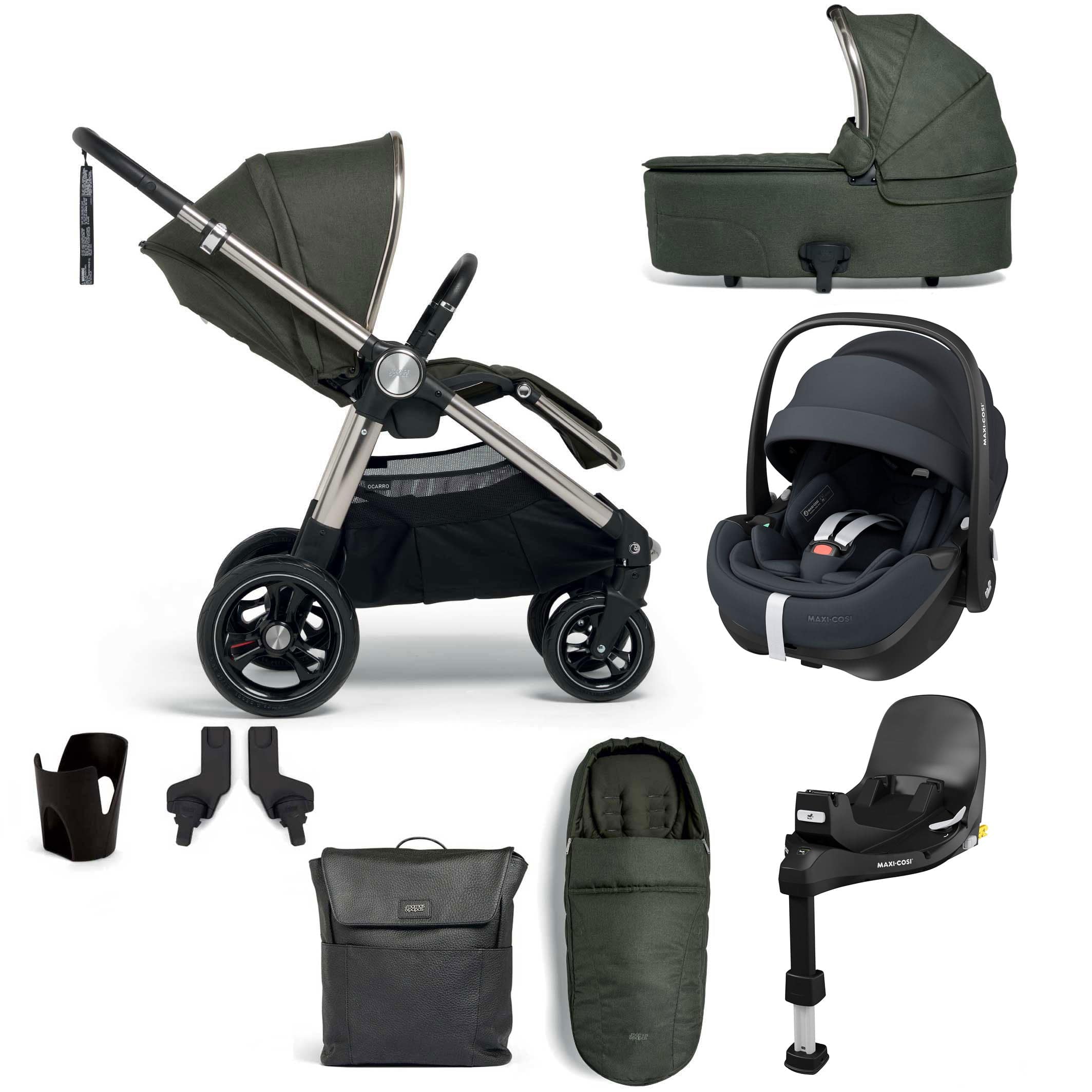 Mamas & Papas travel systems Mamas & Papas Ocarro 8 Piece Pebble 360 Pro (Graphite) Travel System in Hunter Green 61931HG00-5