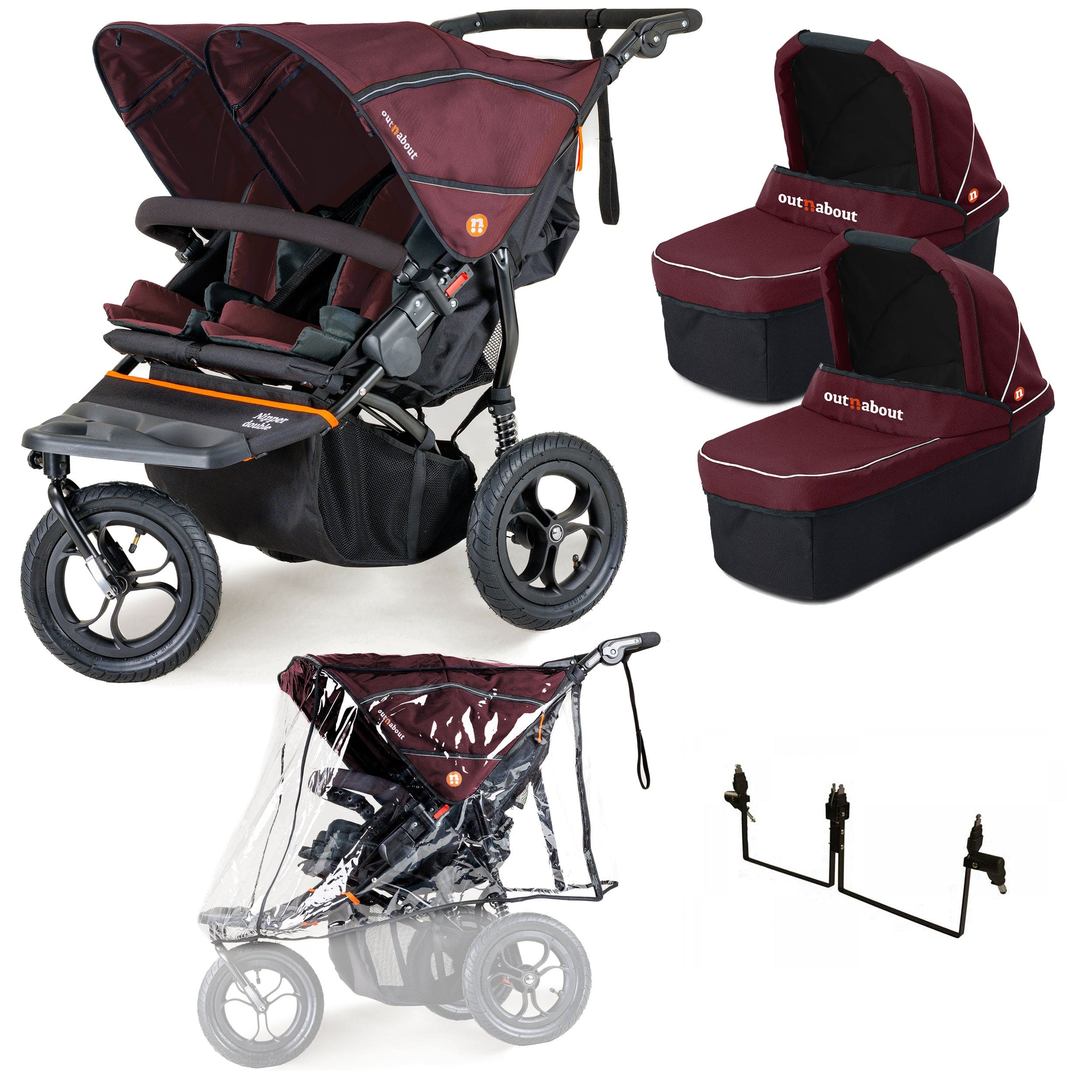 Out n About 3 Wheeler Pushchair Bundles Out n About Nipper Double Twin Starter Kit in Brambleberry Red 15711-DTW-Start-Red