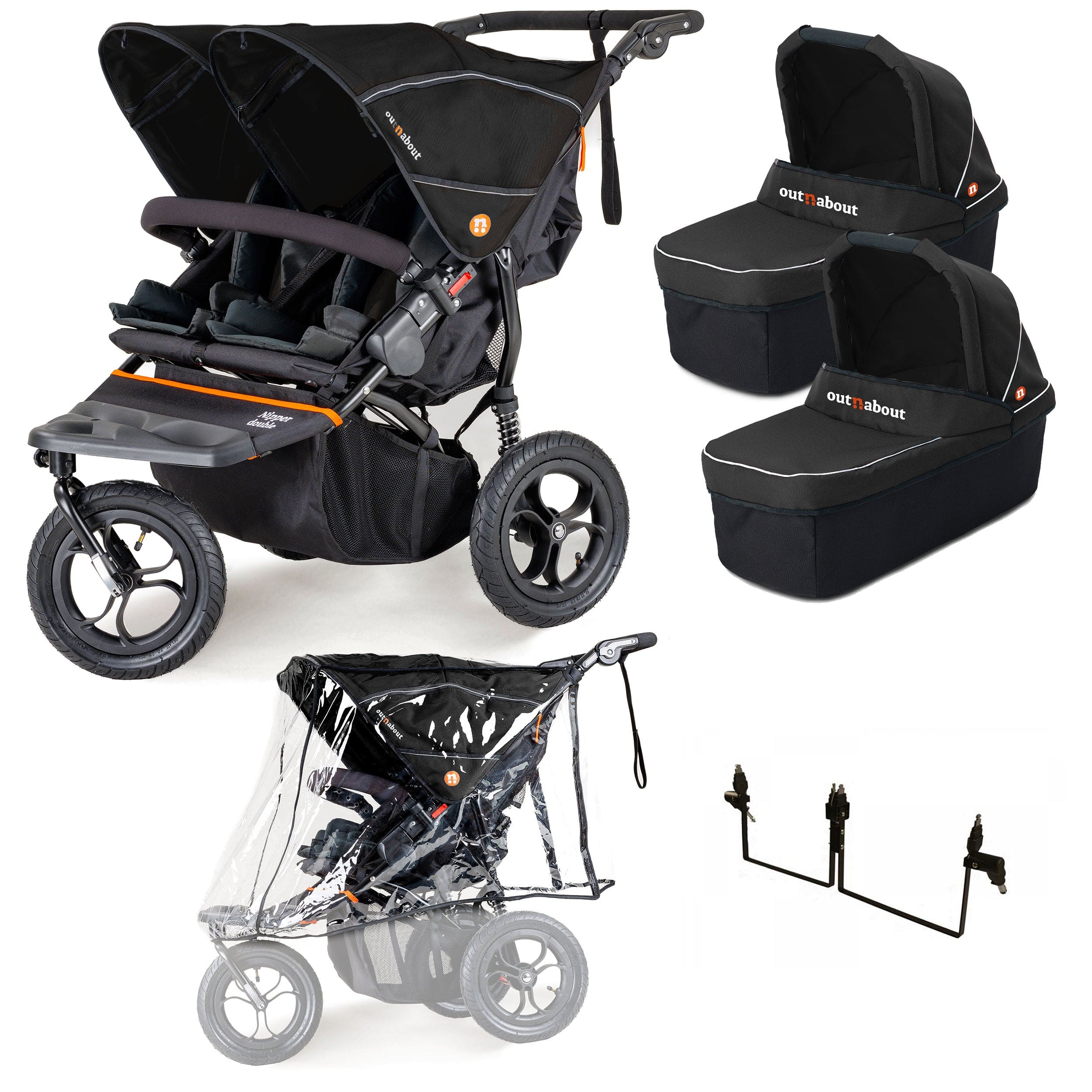 Out n About 3 Wheeler Pushchair Bundles Out n About Nipper Double Twin Starter Kit in Summit Black 15712-DTW-START-SBLACK