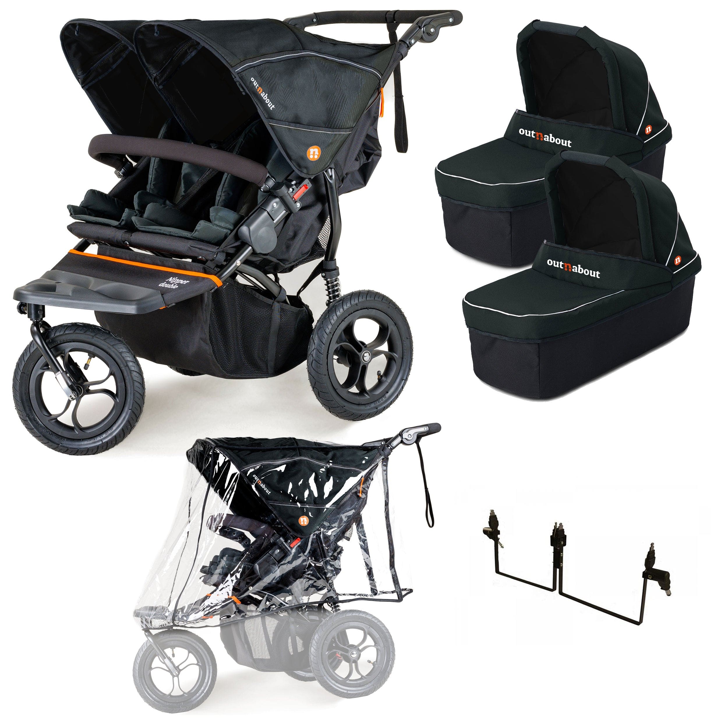 Out n About 3 Wheeler Pushchair Bundles Out n About Nipper Double Twin Starter Kit in Forest Black 15716-DTW-START-FBLACK