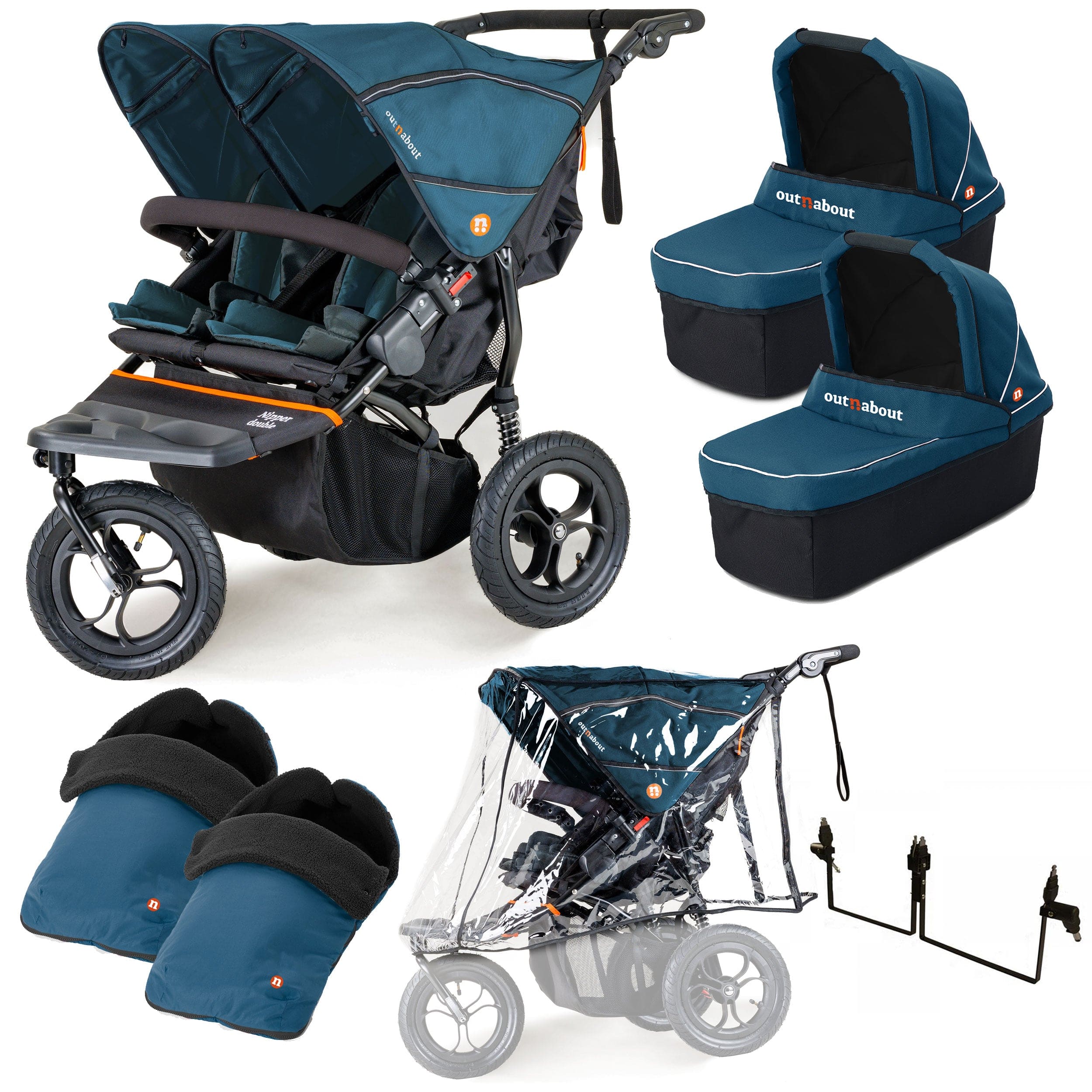 Out n About 3 Wheeler Pushchair Bundles Out n About Nipper Double Twin Essentials Kit in Highland Blue 15719-DTW-ESS-BLU