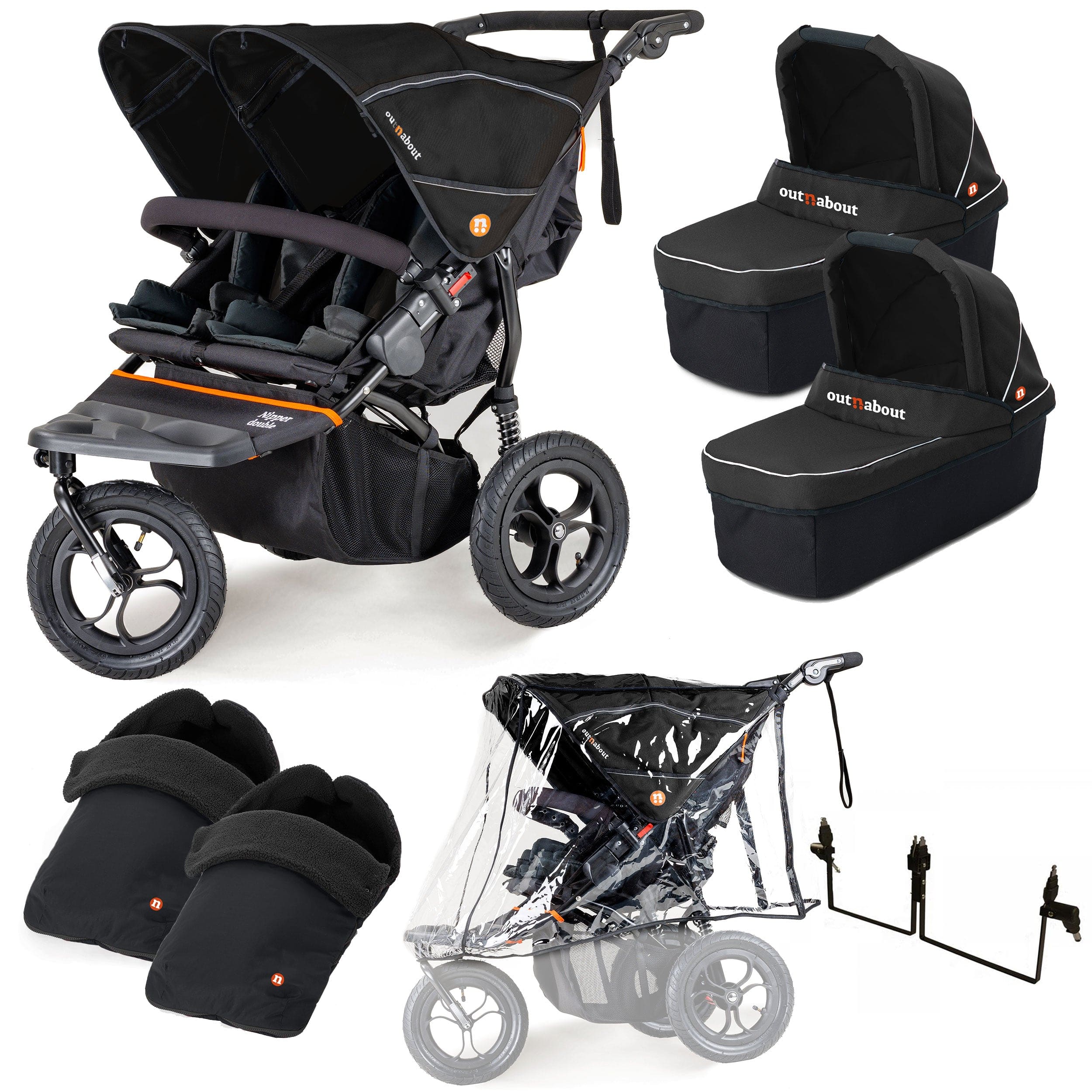 Out n About 3 Wheeler Pushchair Bundles Out n About Nipper Double Twin Essentials Kit in Summit Black 15721-DTW-ESS-SBLACK