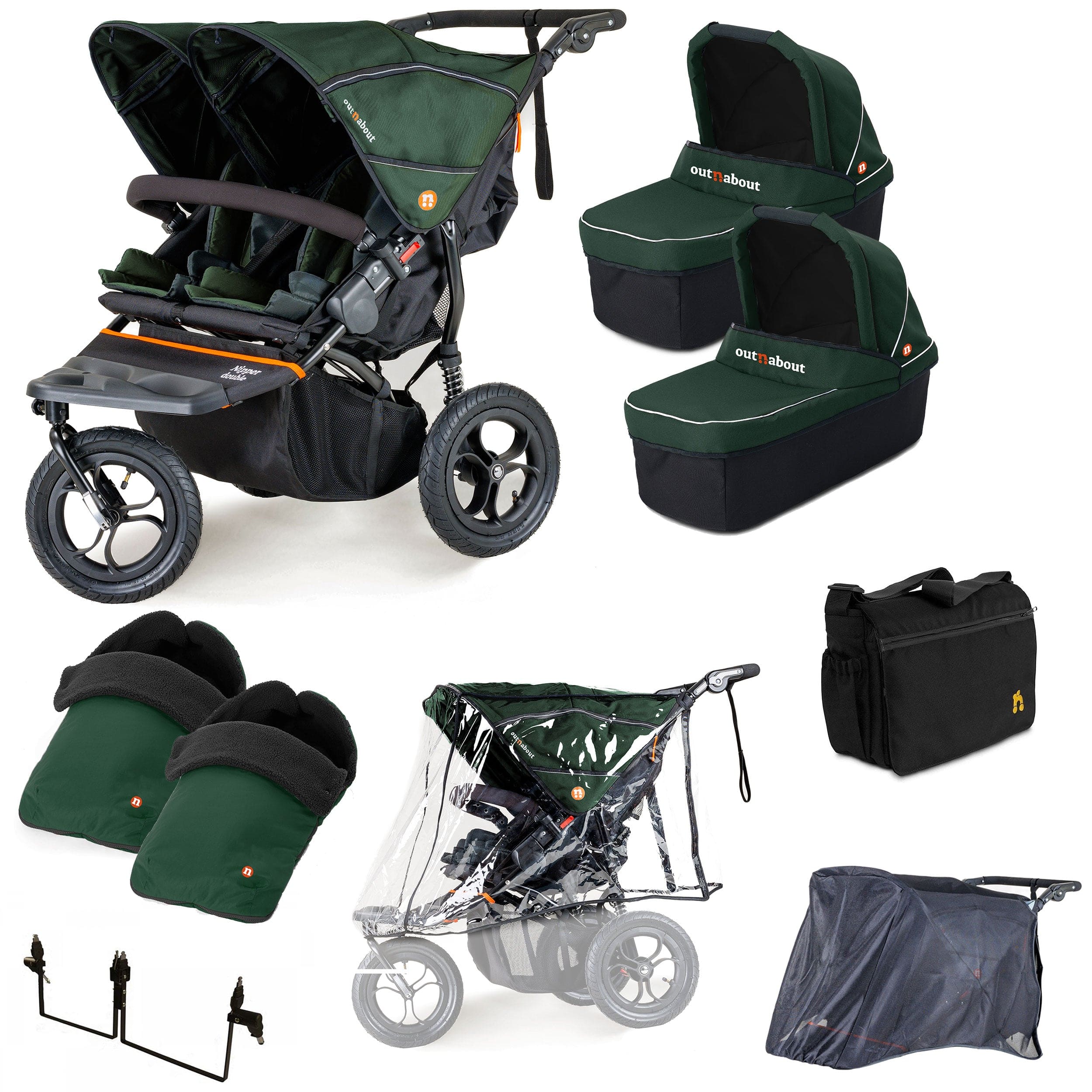 Out n About 3 Wheeler Pushchair Bundles Out n About Nipper Double Twin Ultimate Kit in Sycamore Green 15733-DTW-ULT-GRE