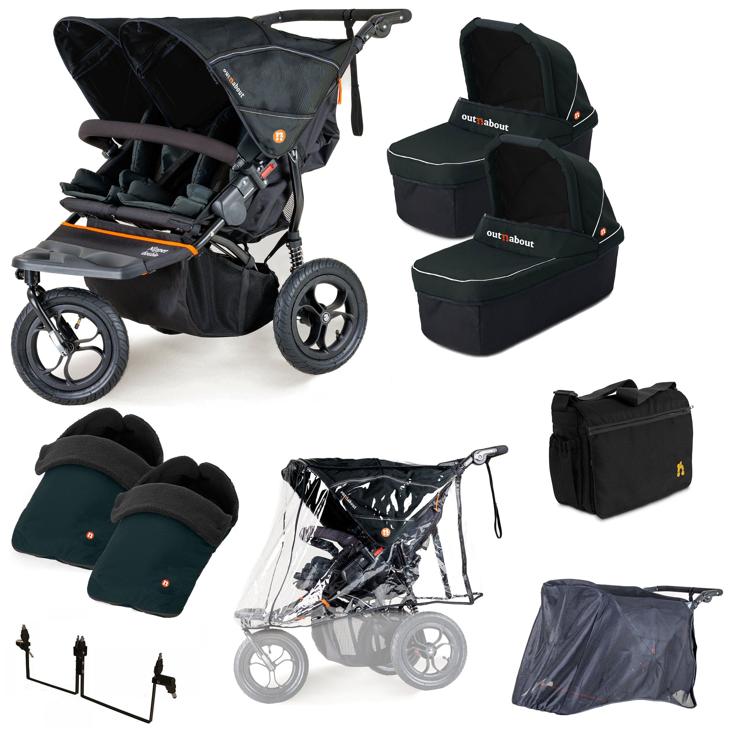 Out n About 3 Wheeler Pushchair Bundles Out n About Nipper Double Twin Ultimate Kit in Forest Black 15737-DTW-ULT-FBLACK