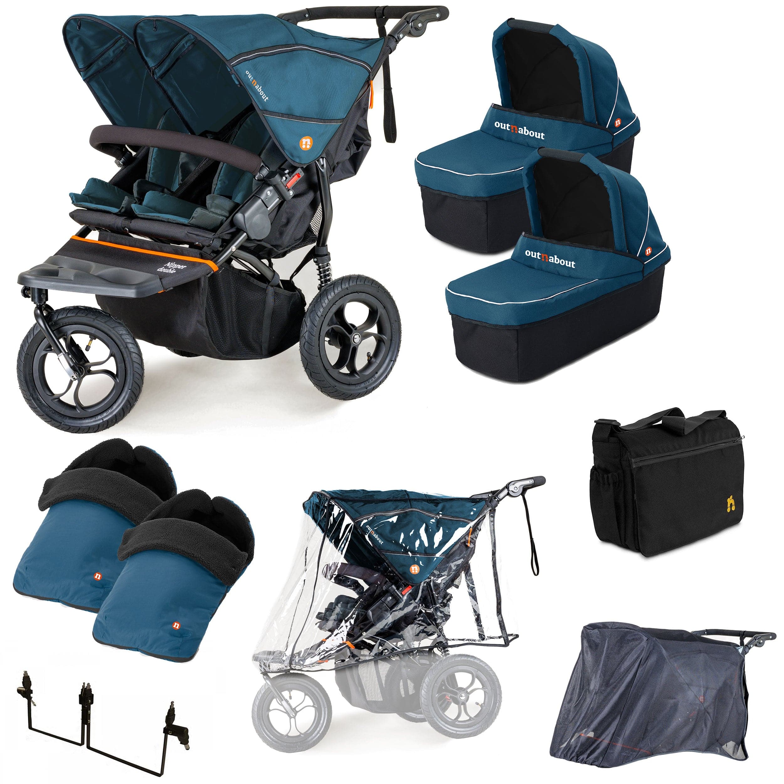 Out n About 3 Wheeler Pushchair Bundles Out n About Nipper Double Twin Ultimate Kit in Highland Blue 15741-DTW-ULT-BLU