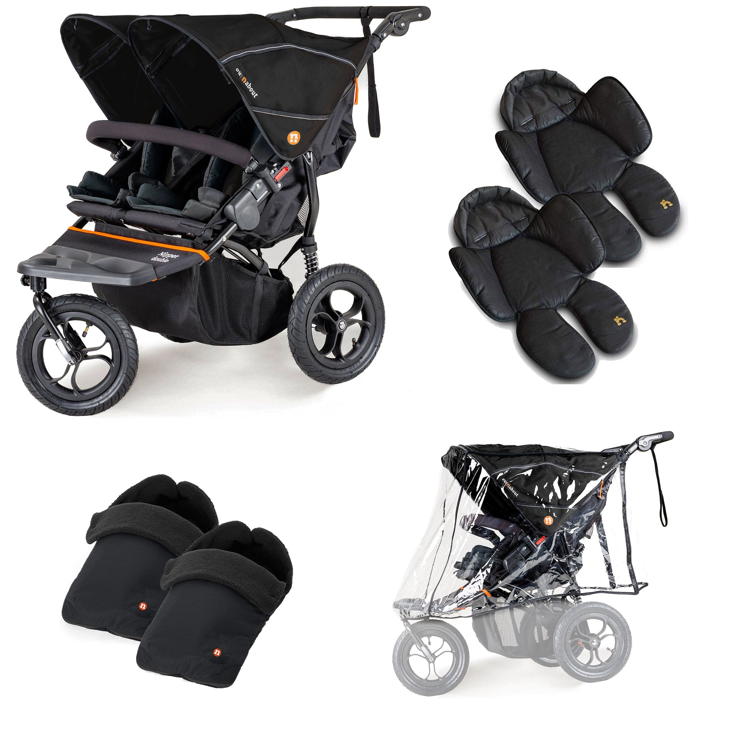 Out n About 3 Wheeler Pushchair Bundles Out n About Nipper Double Twin Comfort Kit in Summit Black 15743-DTW-COM-SBLACK