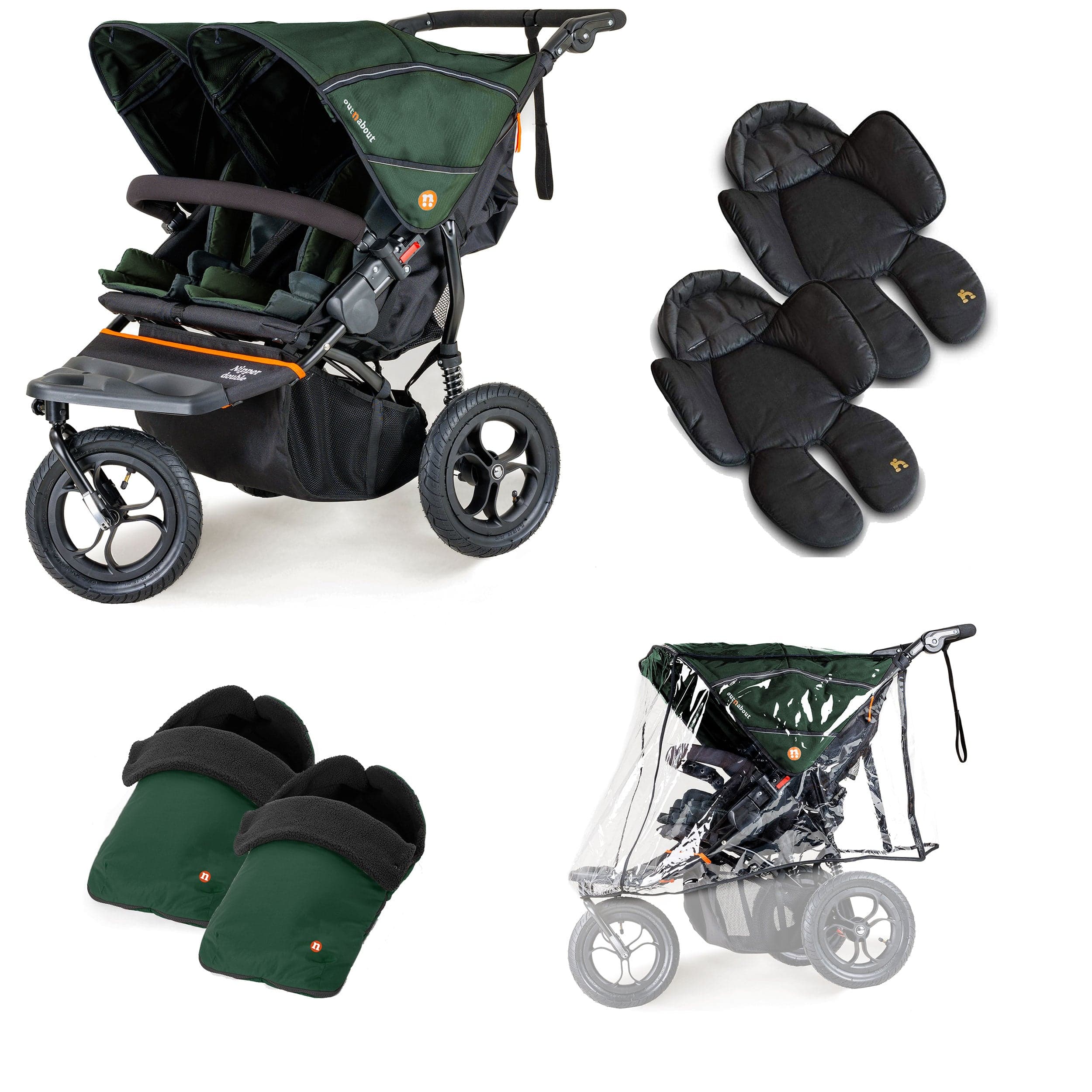 Out n About 3 Wheeler Pushchair Bundles Out n About Nipper Double Twin Comfort Kit in Sycamore Green 15745-DTW-COM-GRE