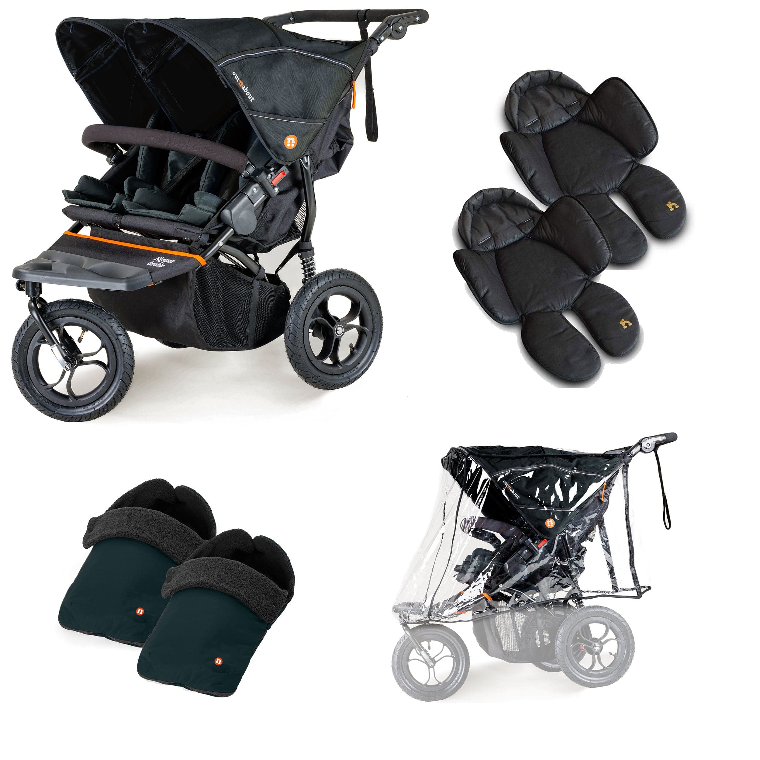 Out n About 3 Wheeler Pushchair Bundles Out n About Nipper Double Twin Comfort Kit in Forest Black 15746-DTW-COM-FBLACK