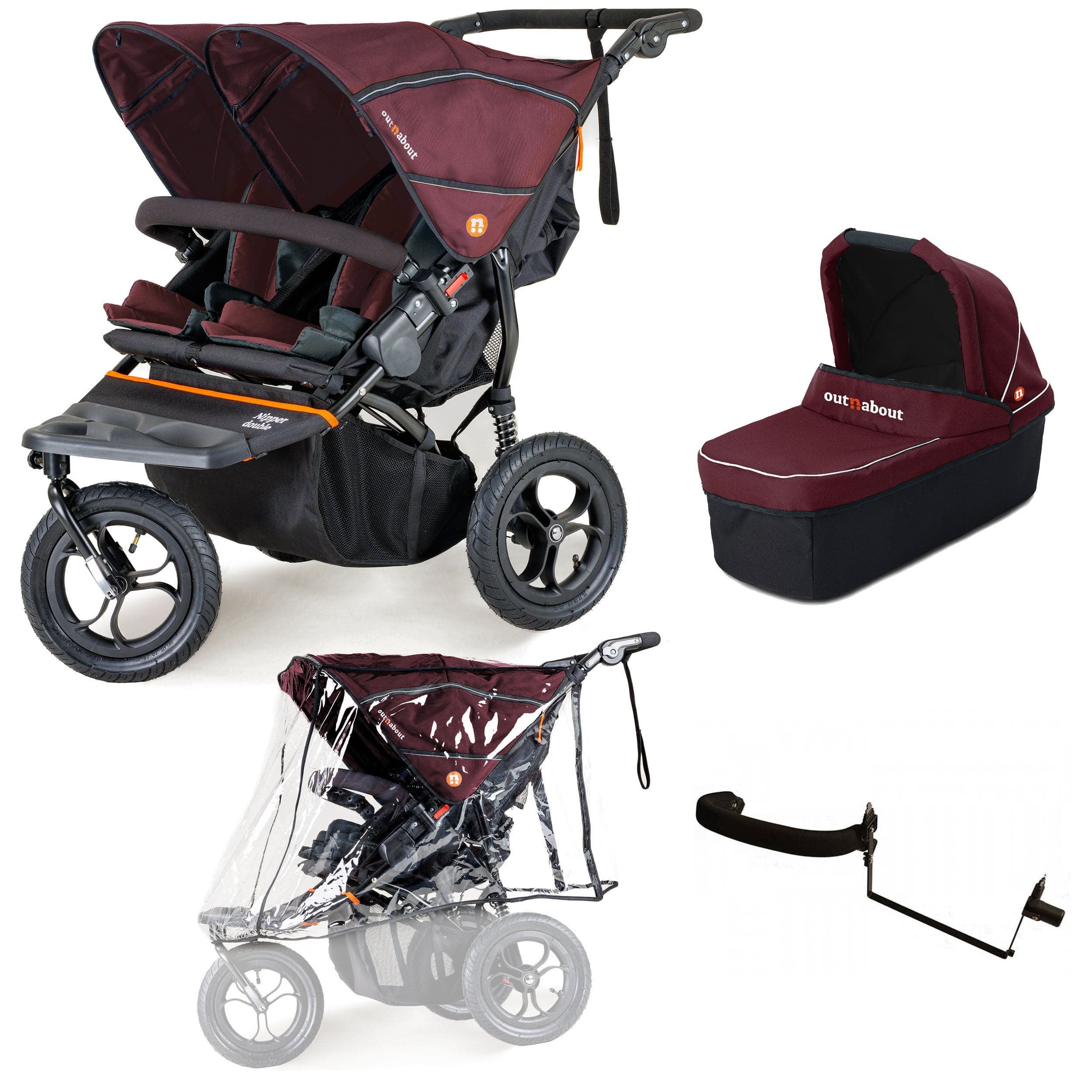 Out n About 3 Wheeler Pushchair Bundles Out n About Nipper Double Duo Starter Kit in Brambleberry Red 15748-DTN-STA-RED