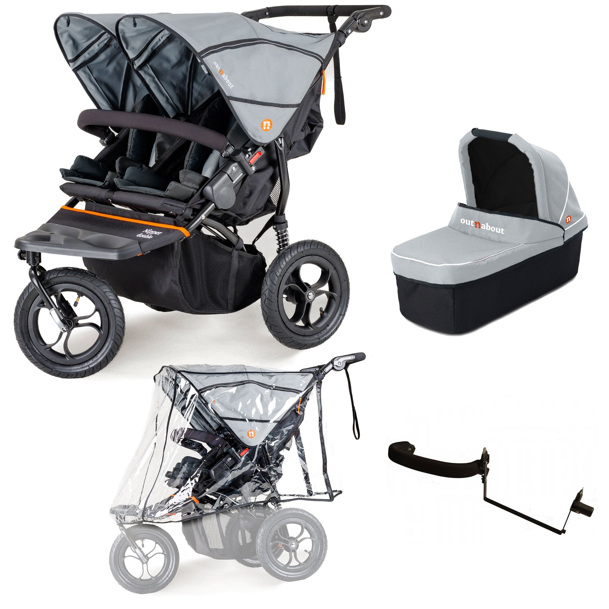 Out n About 3 Wheeler Pushchair Bundles Out n About Nipper Double Duo Starter Kit in Rock Salt Grey 15750-DTN-STA-RSG